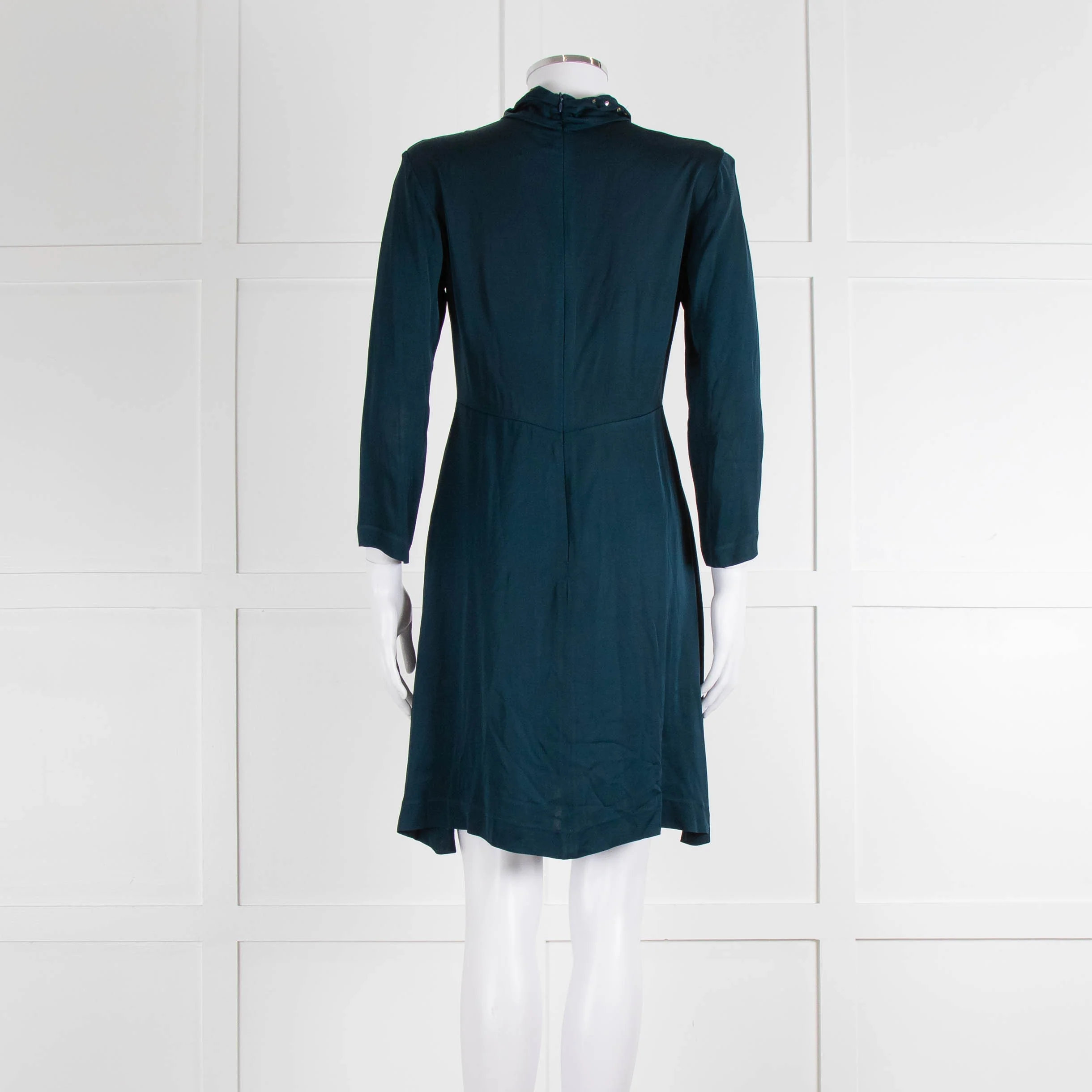 Sandro Teal Green Crystal Neck Detail Sleeved Dress - Image 5