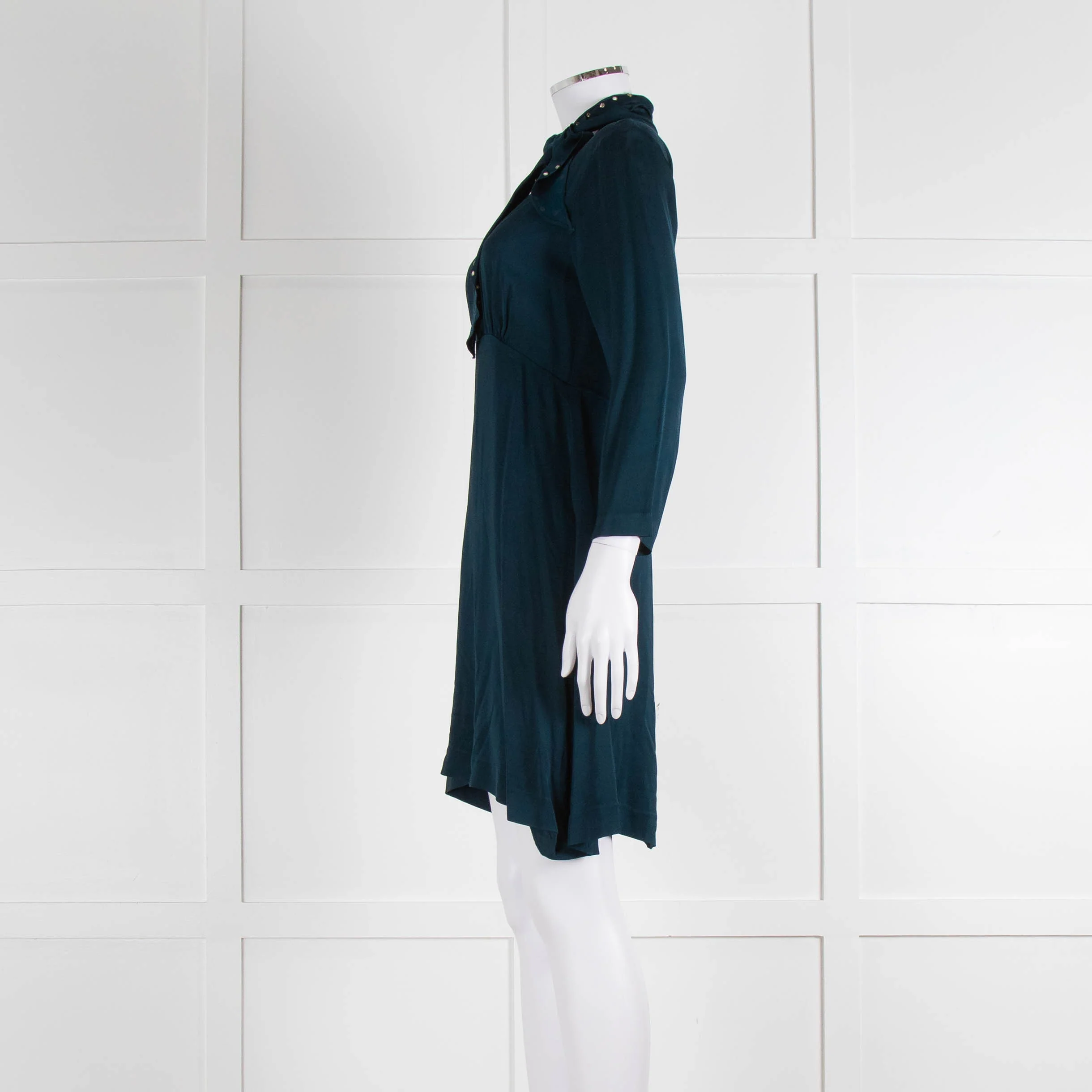 Sandro Teal Green Crystal Neck Detail Sleeved Dress - Image 7