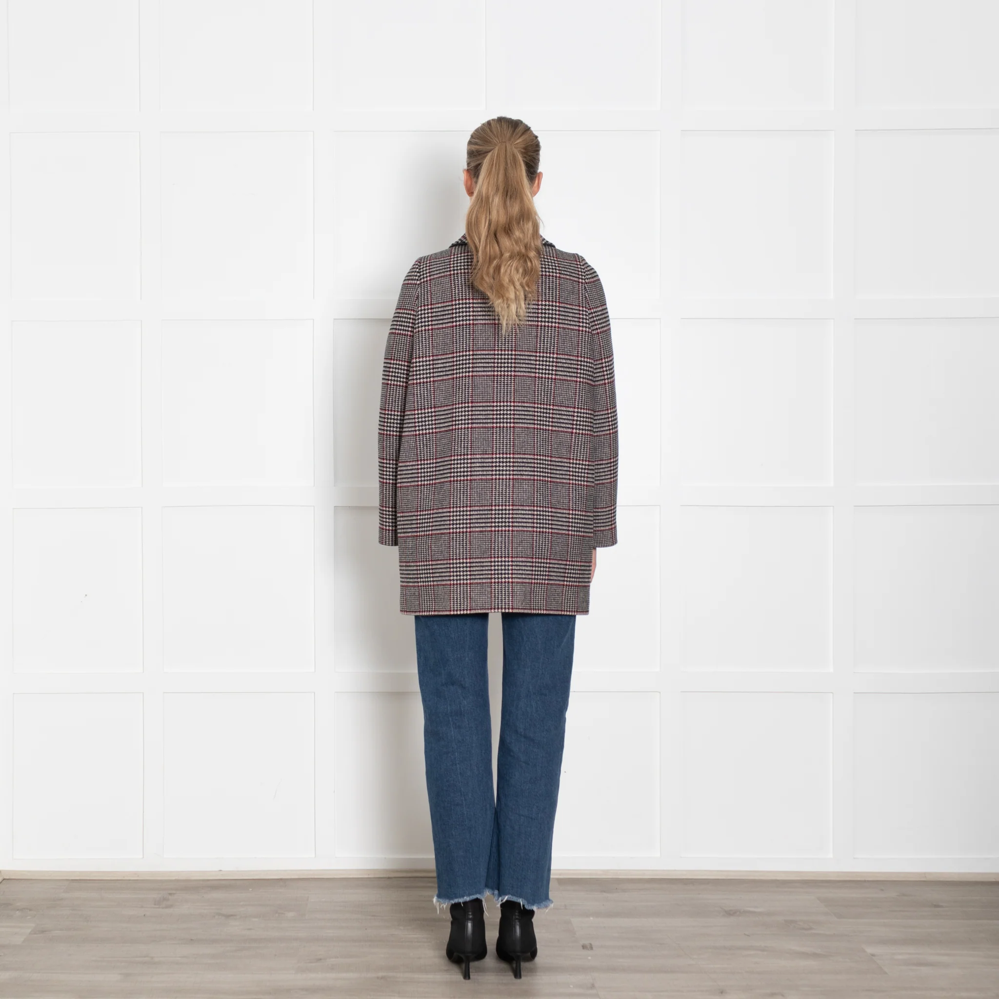 Sandro White Black Checked Short Coat - Image 5