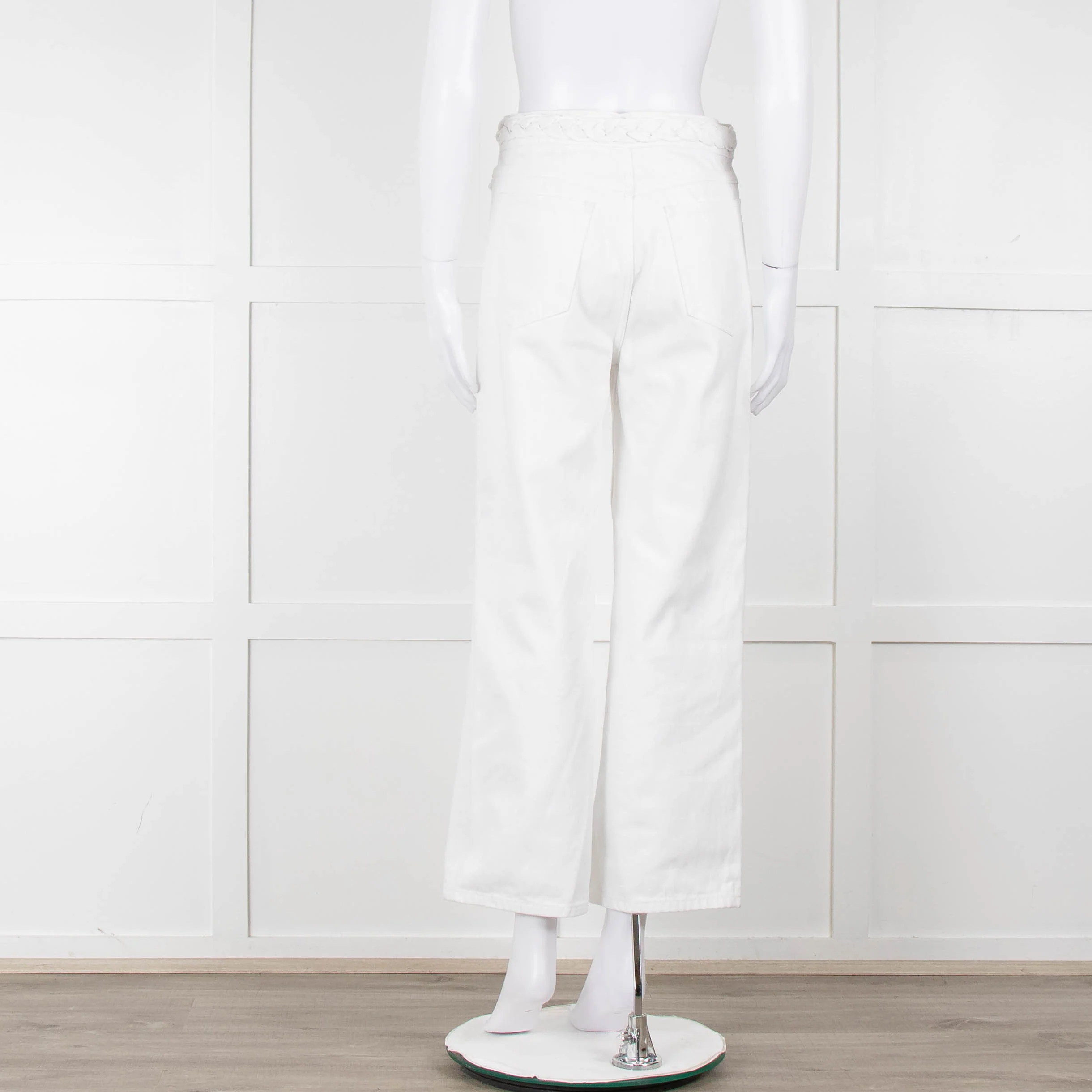 Sandro White Denim Braided Waist Front Pocket Detail Wide Leg Jeans - Image 5