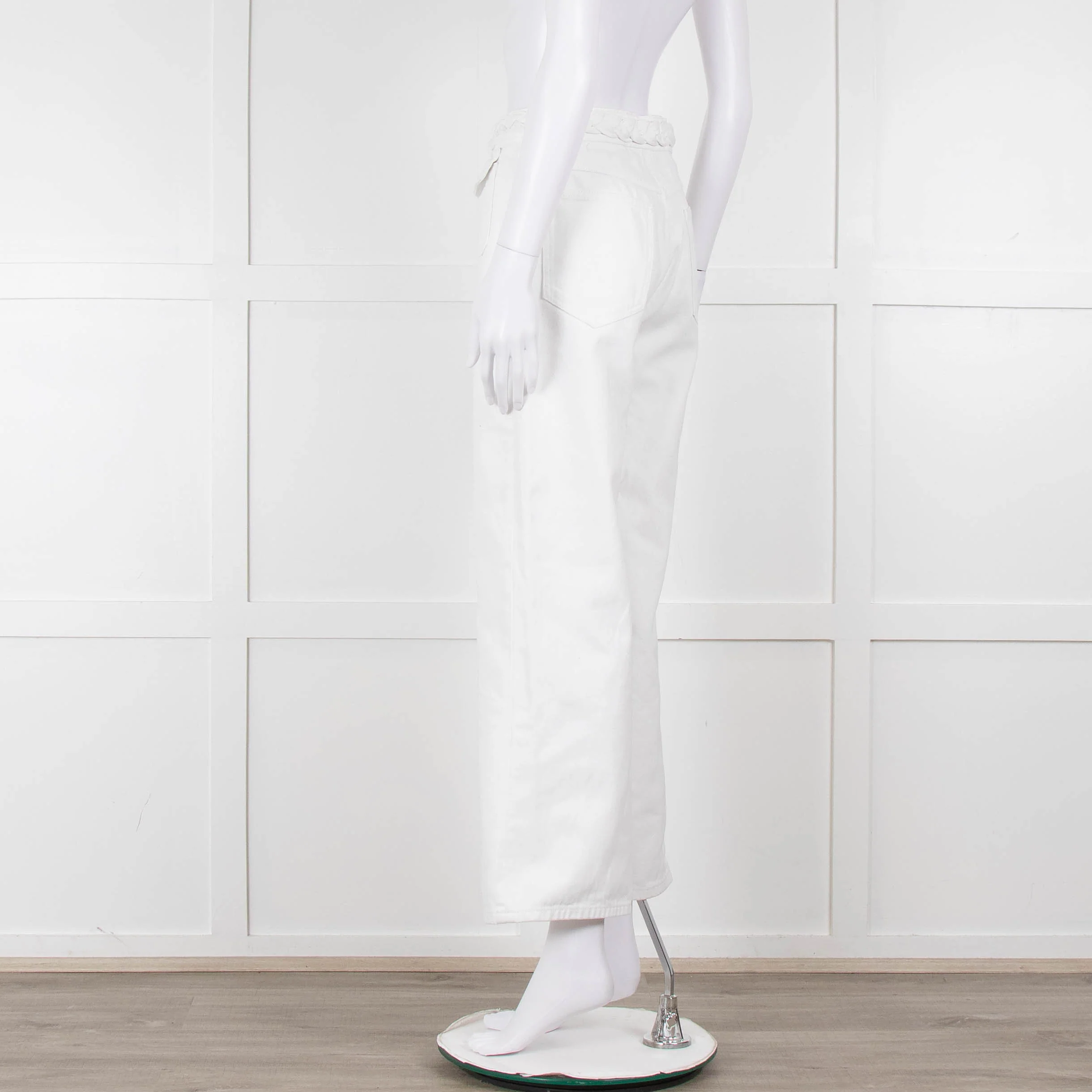 Sandro White Denim Braided Waist Front Pocket Detail Wide Leg Jeans - Image 6