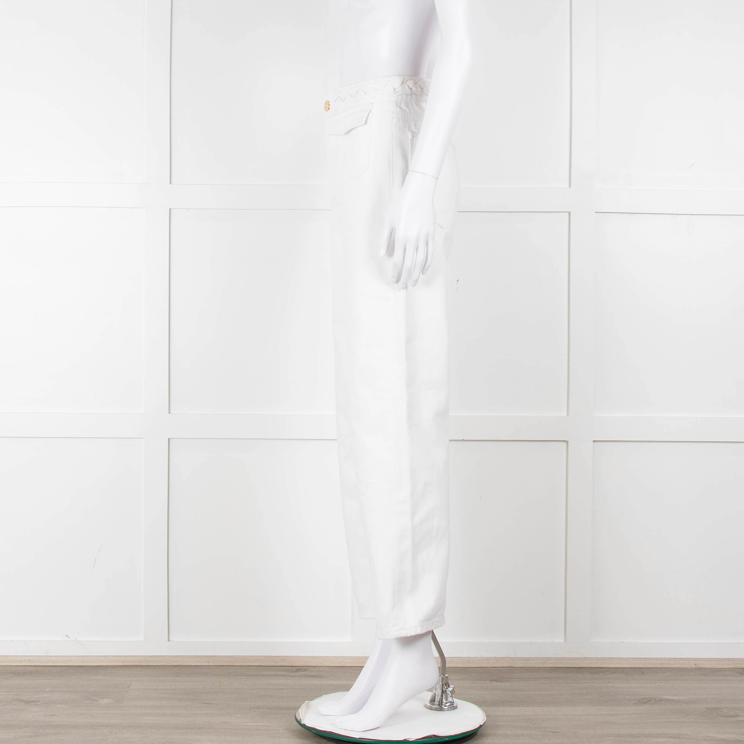 Sandro White Denim Braided Waist Front Pocket Detail Wide Leg Jeans - Image 7