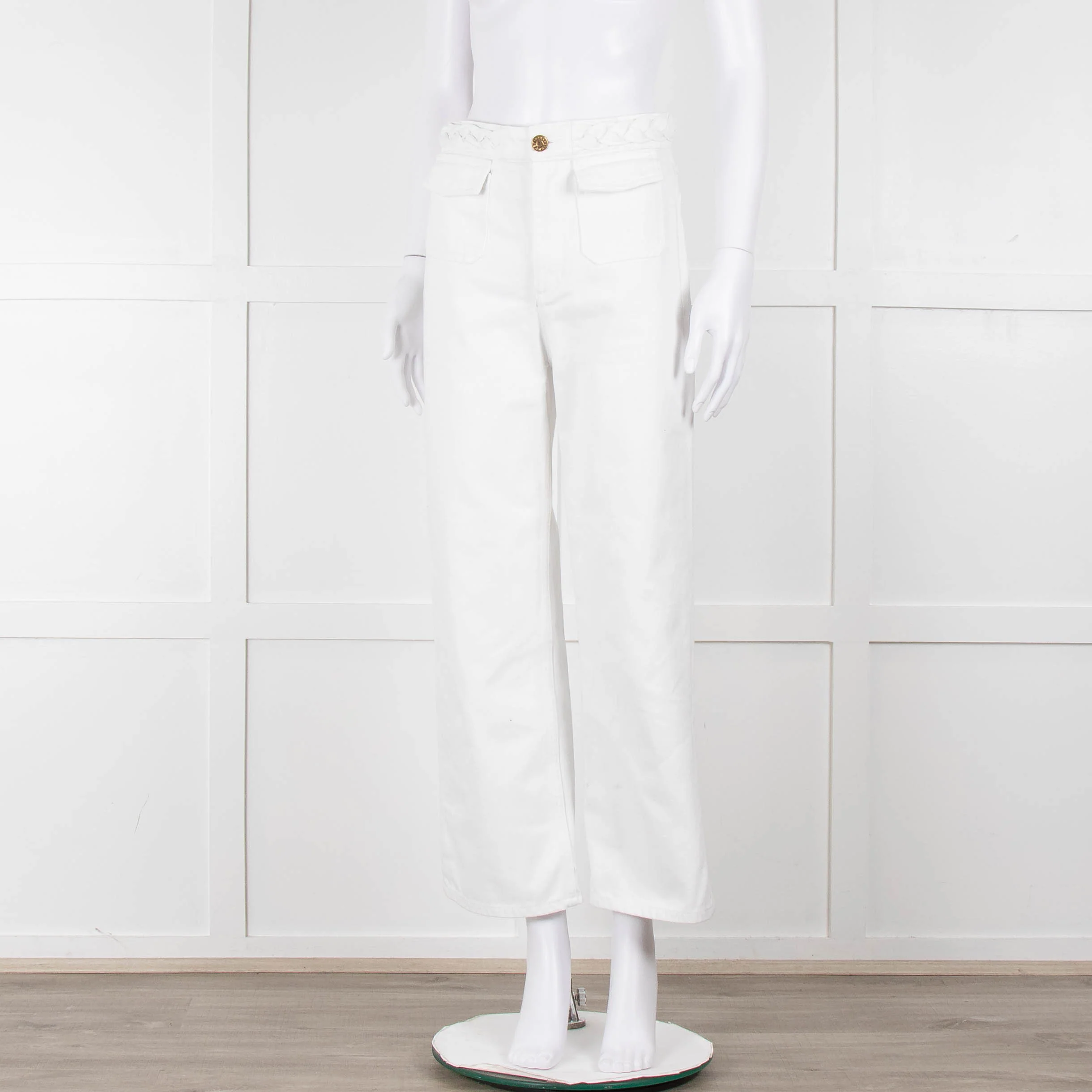 Sandro White Denim Braided Waist Front Pocket Detail Wide Leg Jeans - Image 8