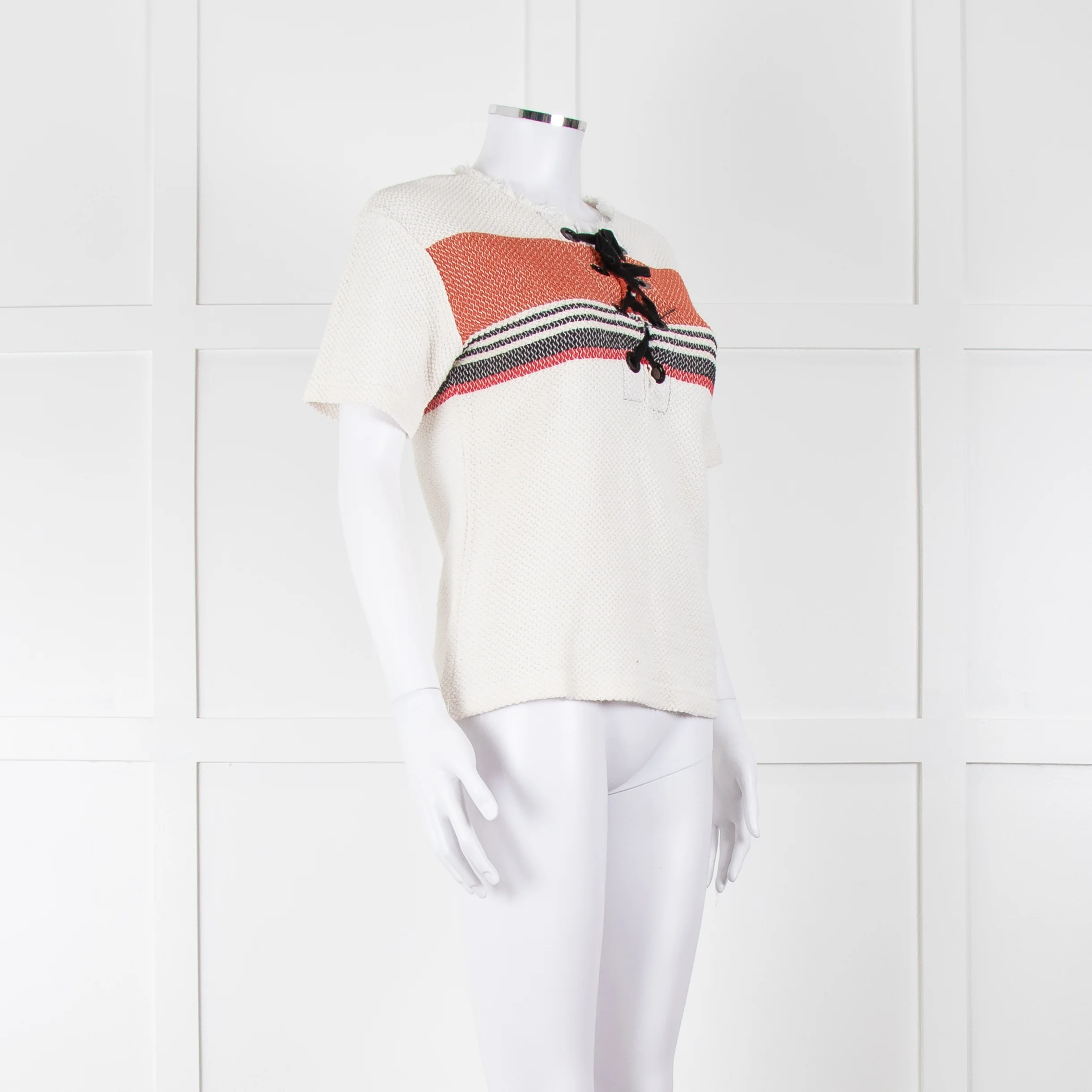 Sandro White Knitted Short Sleeve Top W. Multicolour Stripes - Image 2