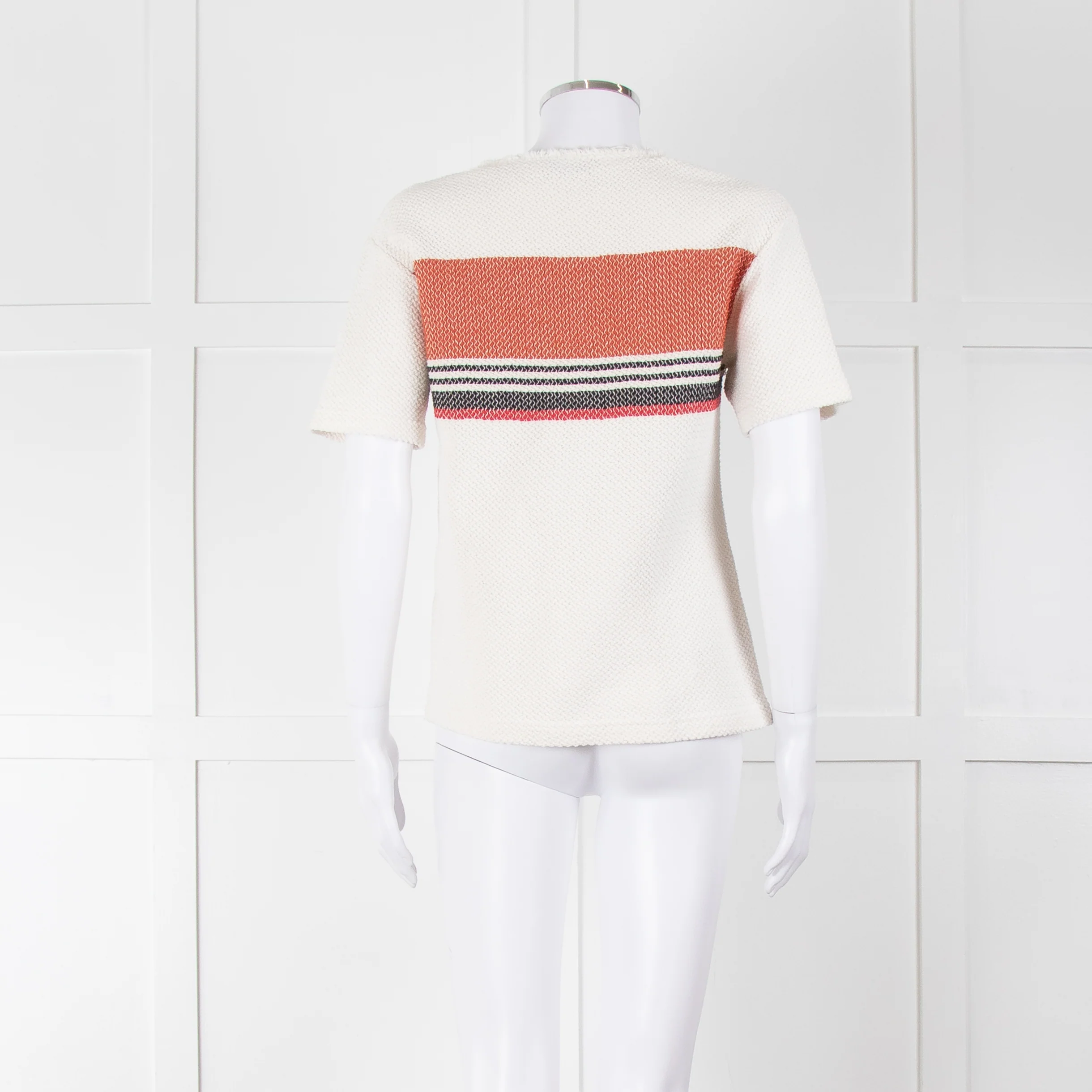 Sandro White Knitted Short Sleeve Top W. Multicolour Stripes - Image 5