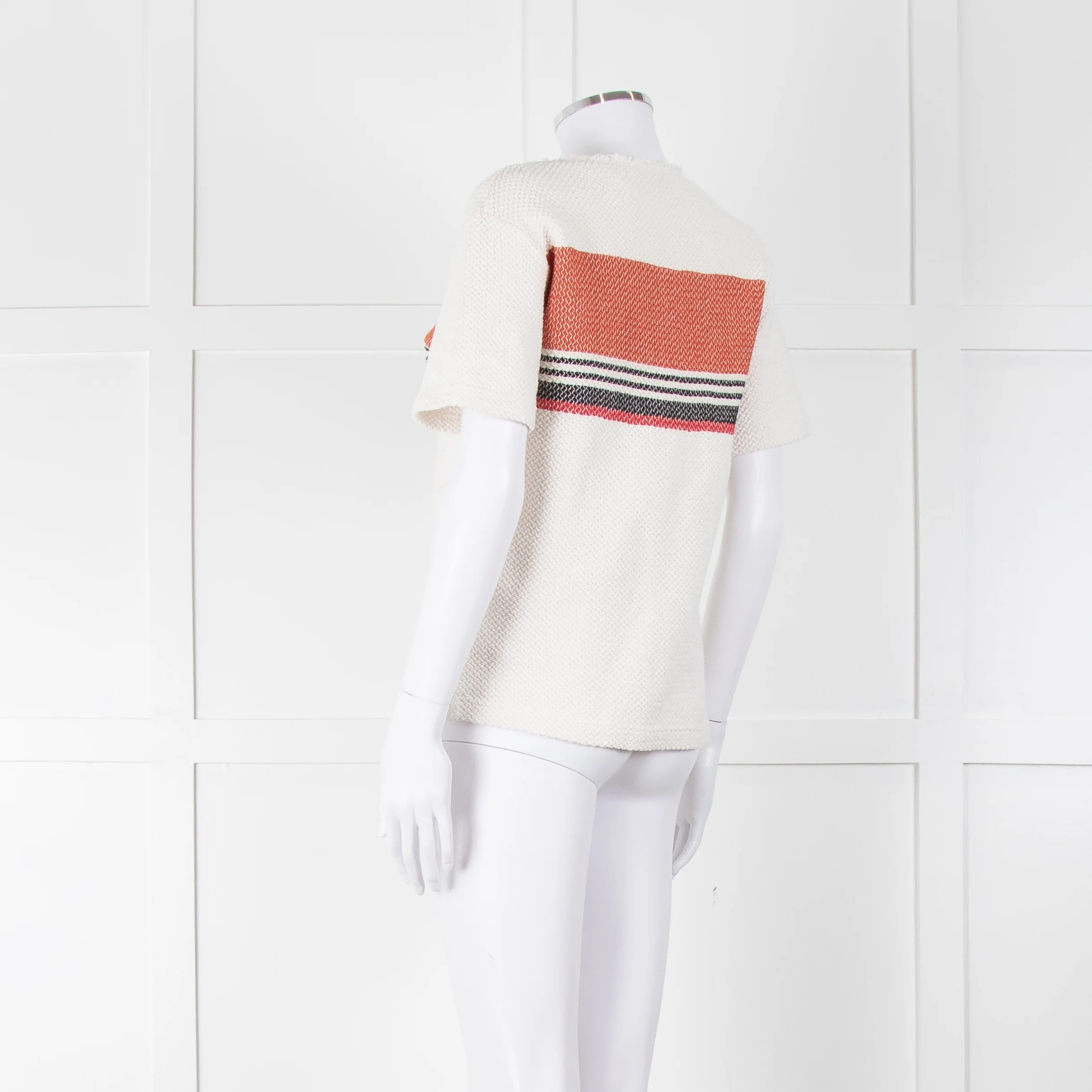 Sandro White Knitted Short Sleeve Top W. Multicolour Stripes - Image 6