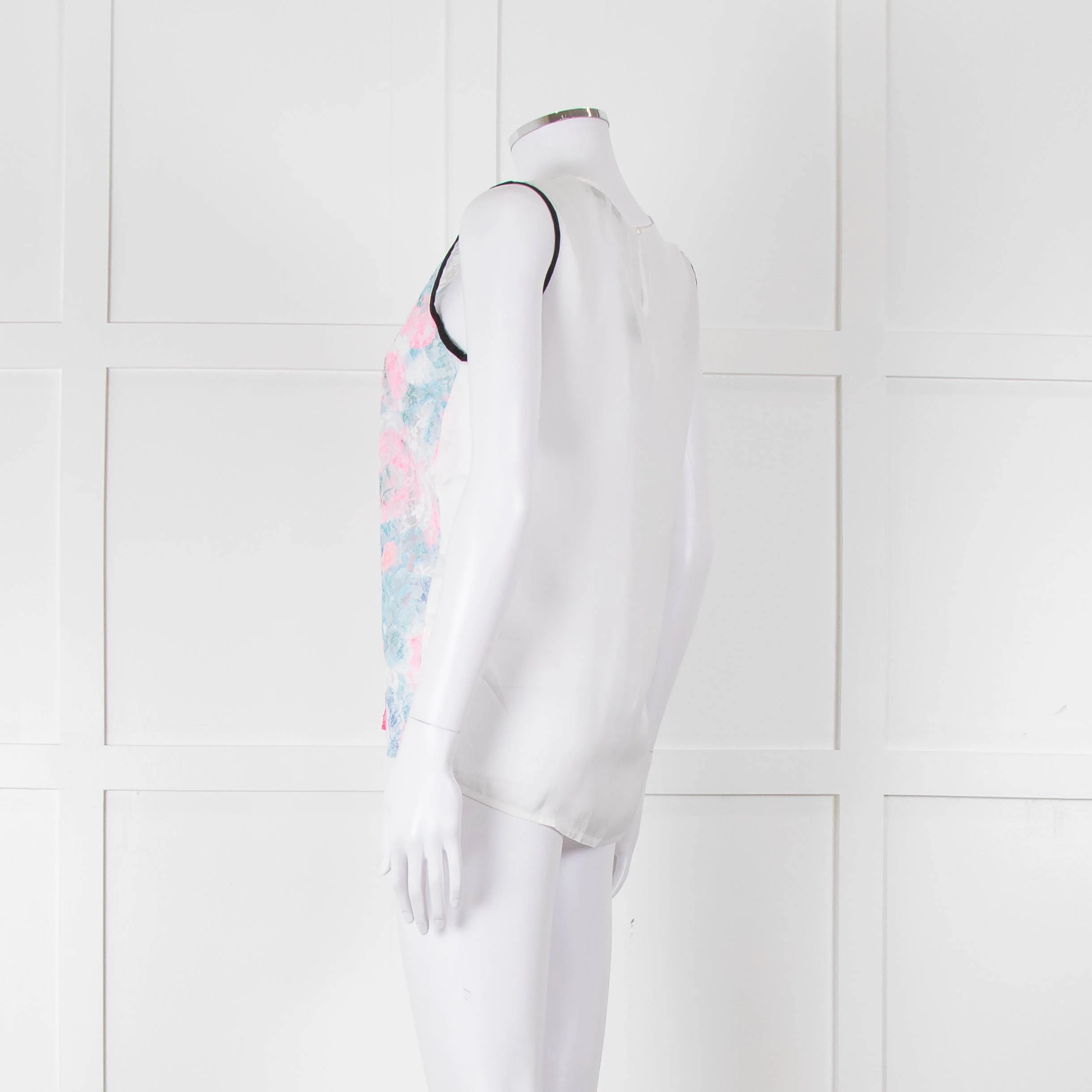 Sandro White Neon Pink Lace Front Sleeveless Top - Image 6