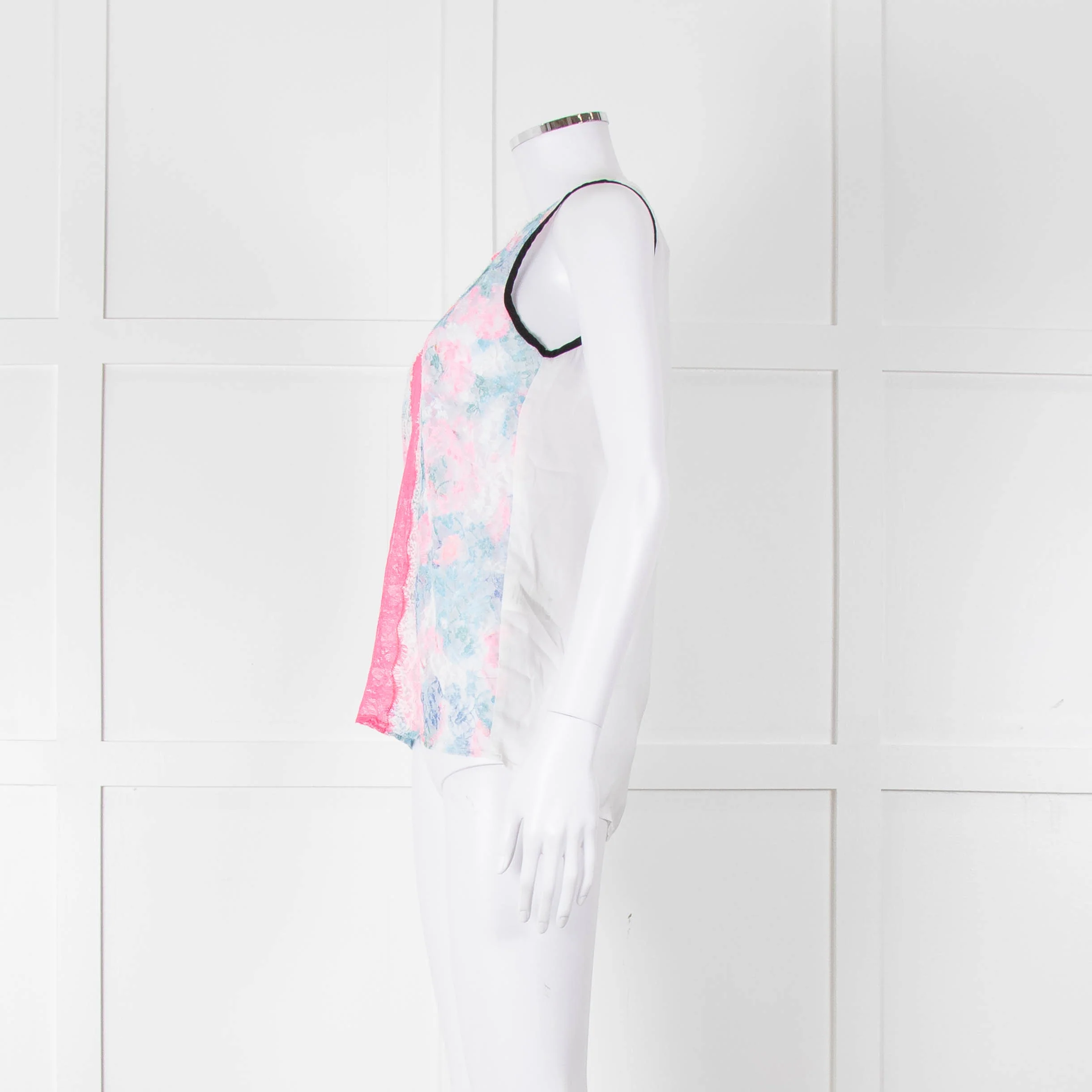 Sandro White Neon Pink Lace Front Sleeveless Top - Image 7