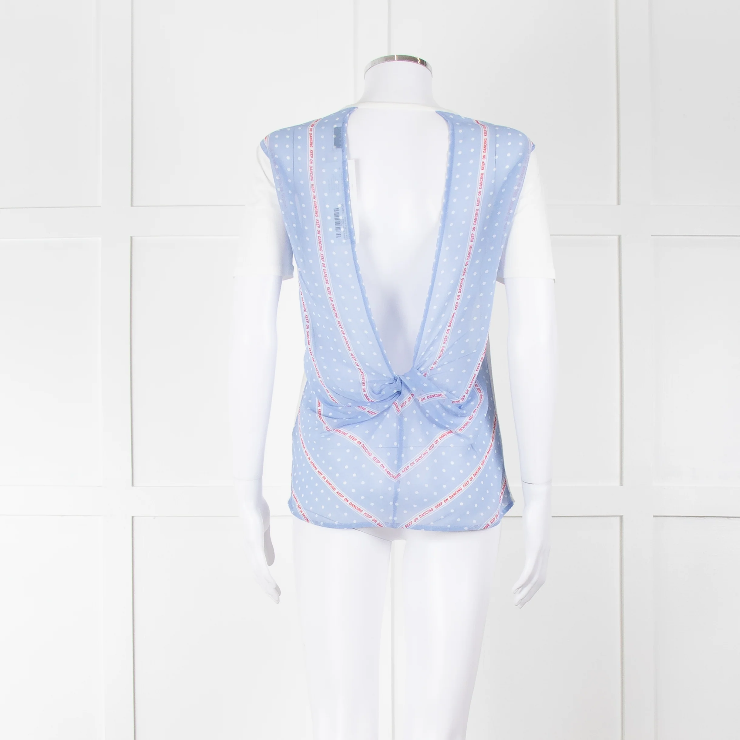 Sandro White V Neck T Shirt With Blue & White Stripe Back - Image 5