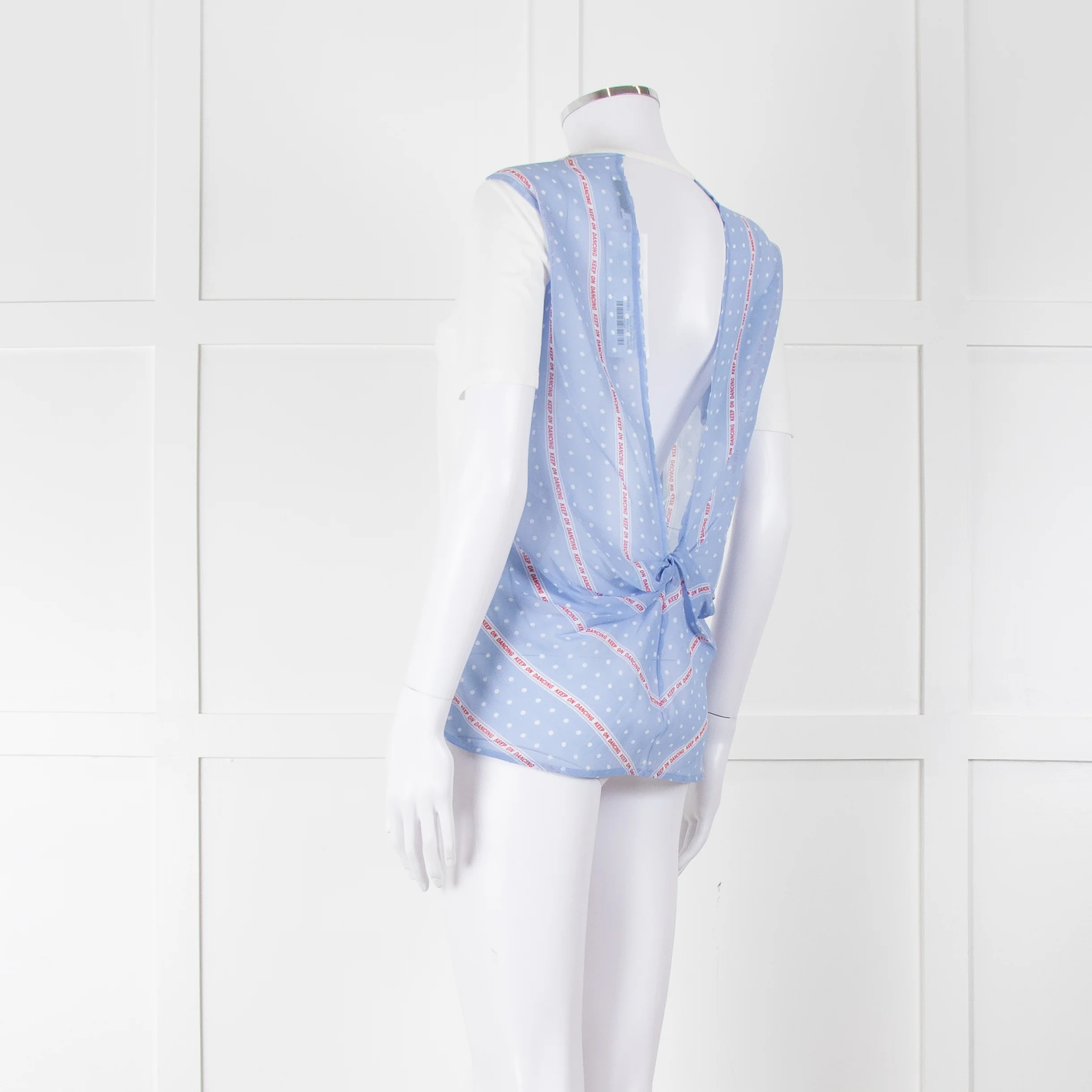Sandro White V Neck T Shirt With Blue & White Stripe Back - Image 6