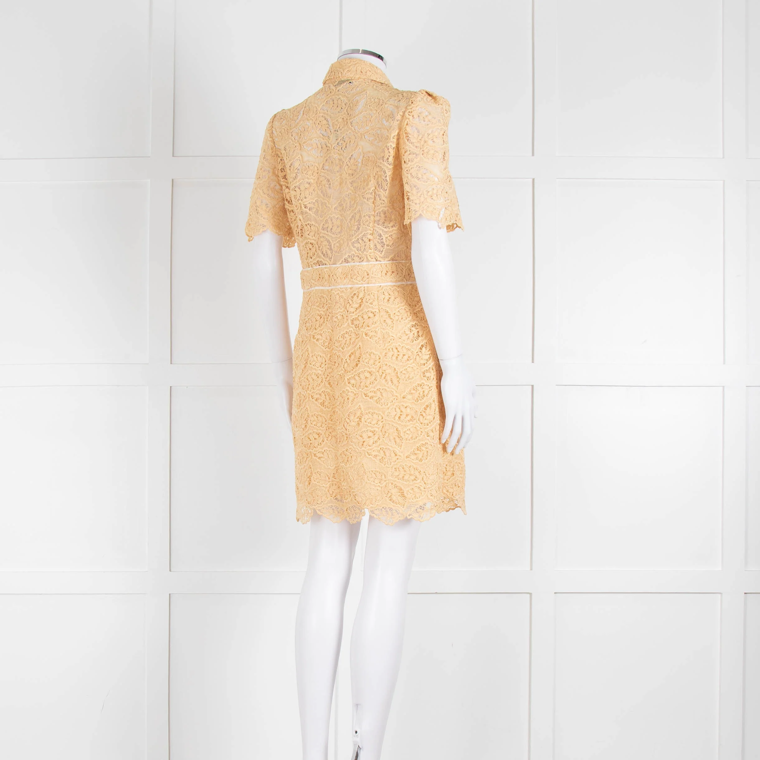 Sandro Yellow Lace Short Sleeve Shift Dress with Front Poppers - Image 4