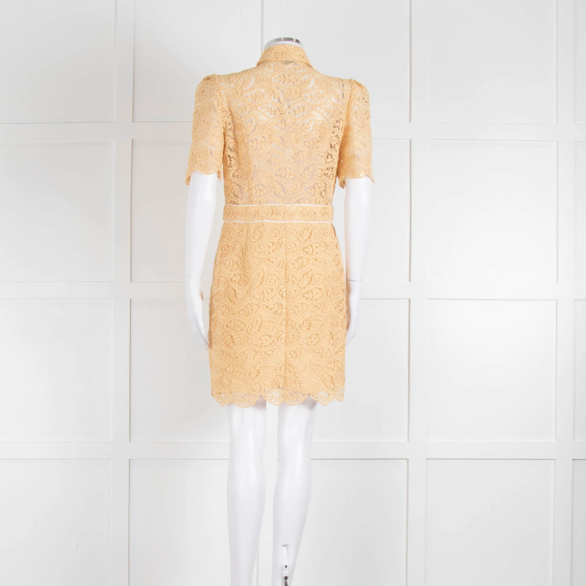Sandro Yellow Lace Short Sleeve Shift Dress with Front Poppers - Image 5