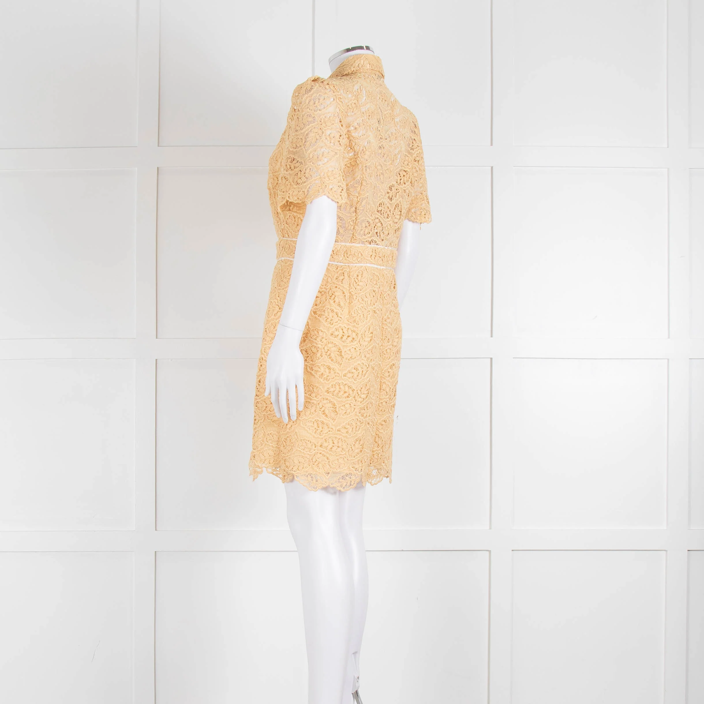 Sandro Yellow Lace Short Sleeve Shift Dress with Front Poppers - Image 6