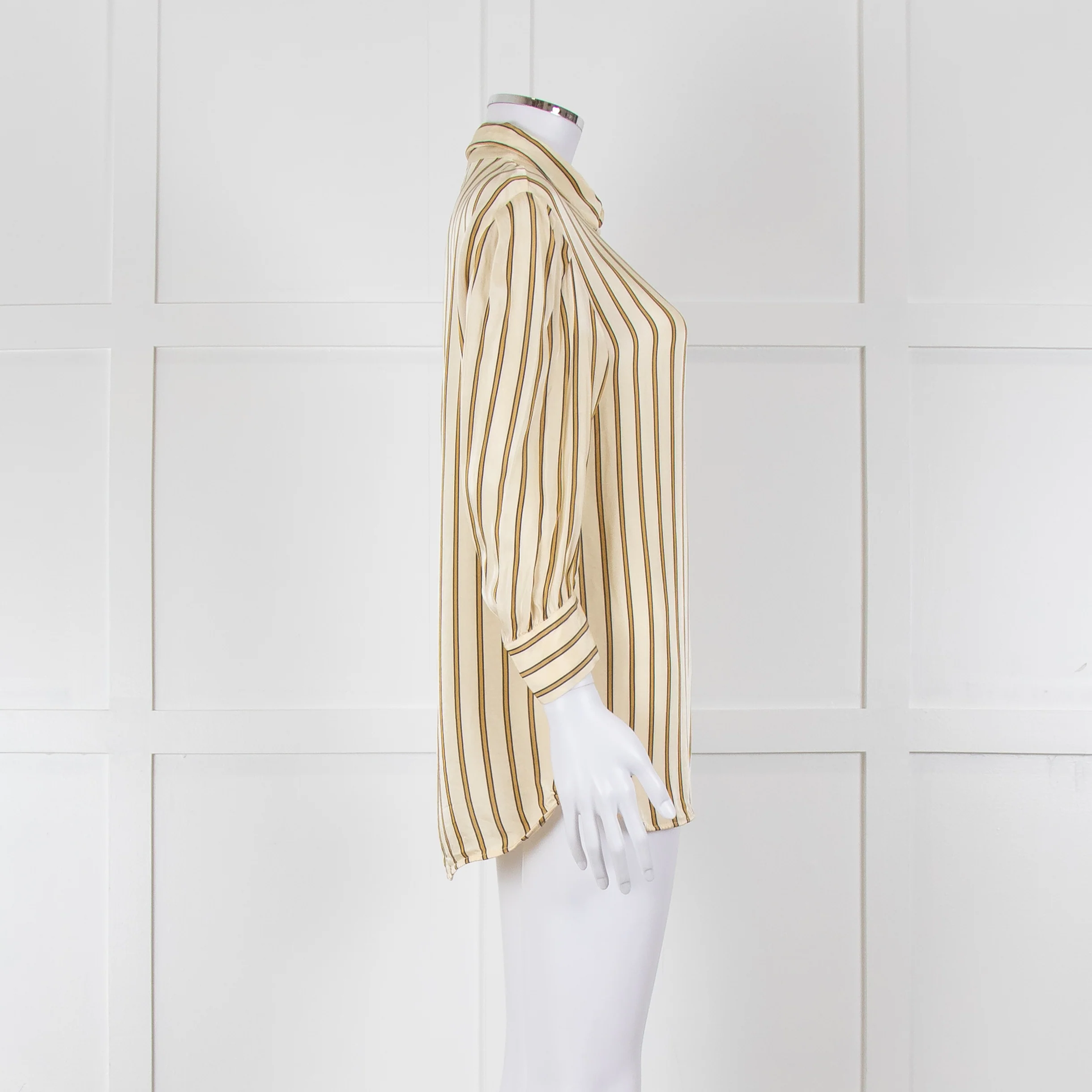 Sandro Yellow Striped 3/4 Sleeve Shirt - Image 3
