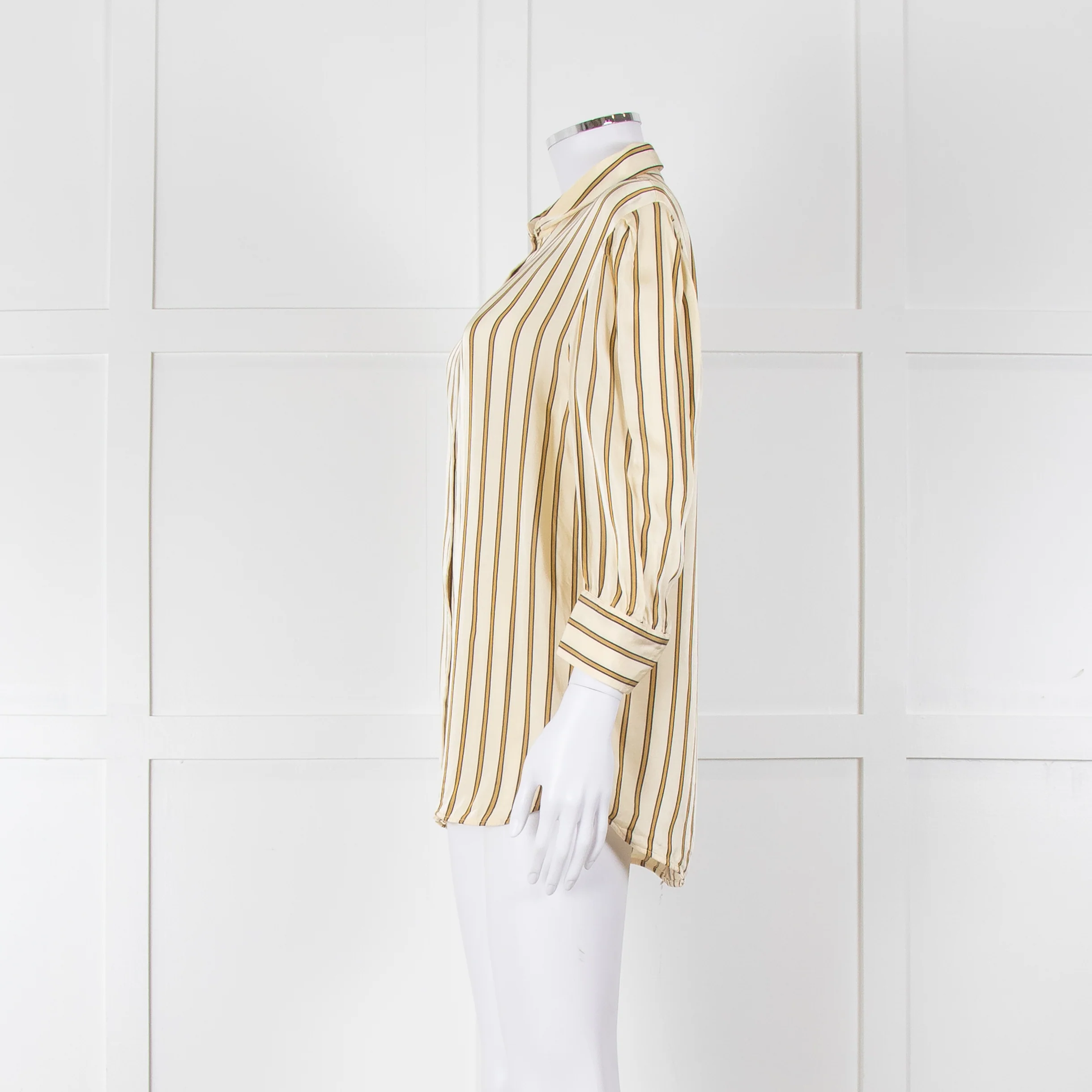 Sandro Yellow Striped 3/4 Sleeve Shirt - Image 7