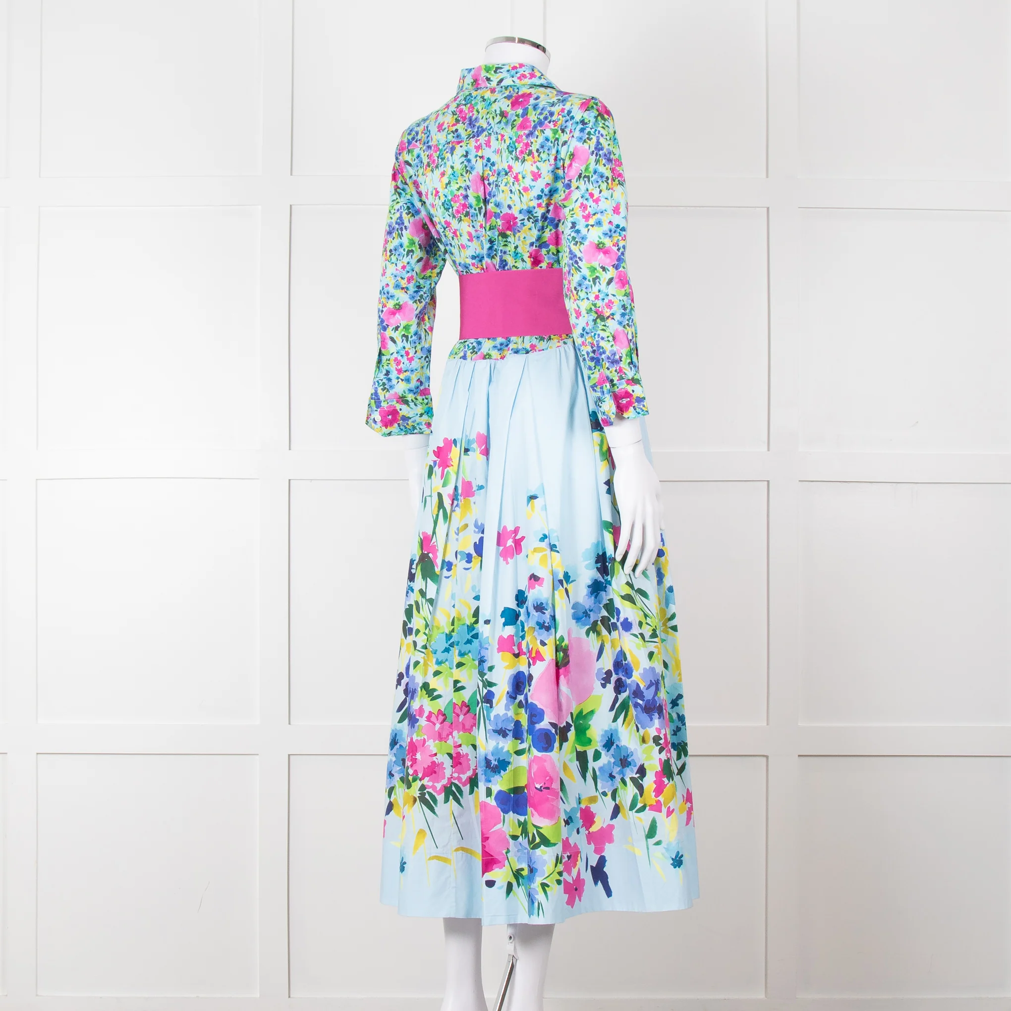 Sara Roka Pale Blue Pink Floral Maxi Cotton Twin Belted Dress - Image 5