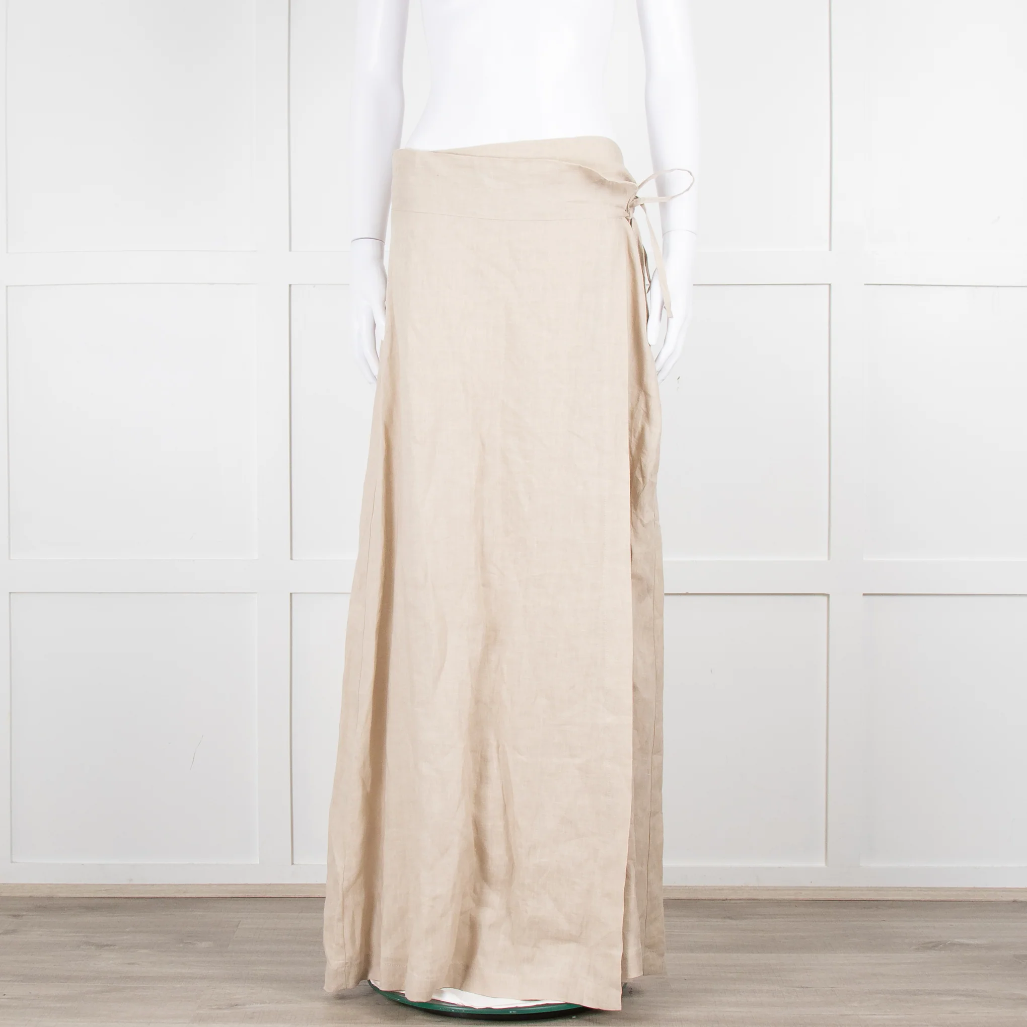 Sarah Pacini Beige Linen Wrap Maxi Skirt