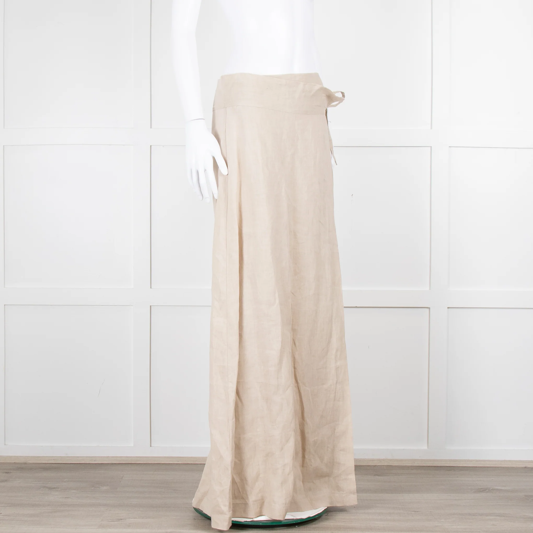Sarah Pacini Beige Linen Wrap Maxi Skirt - Image 2
