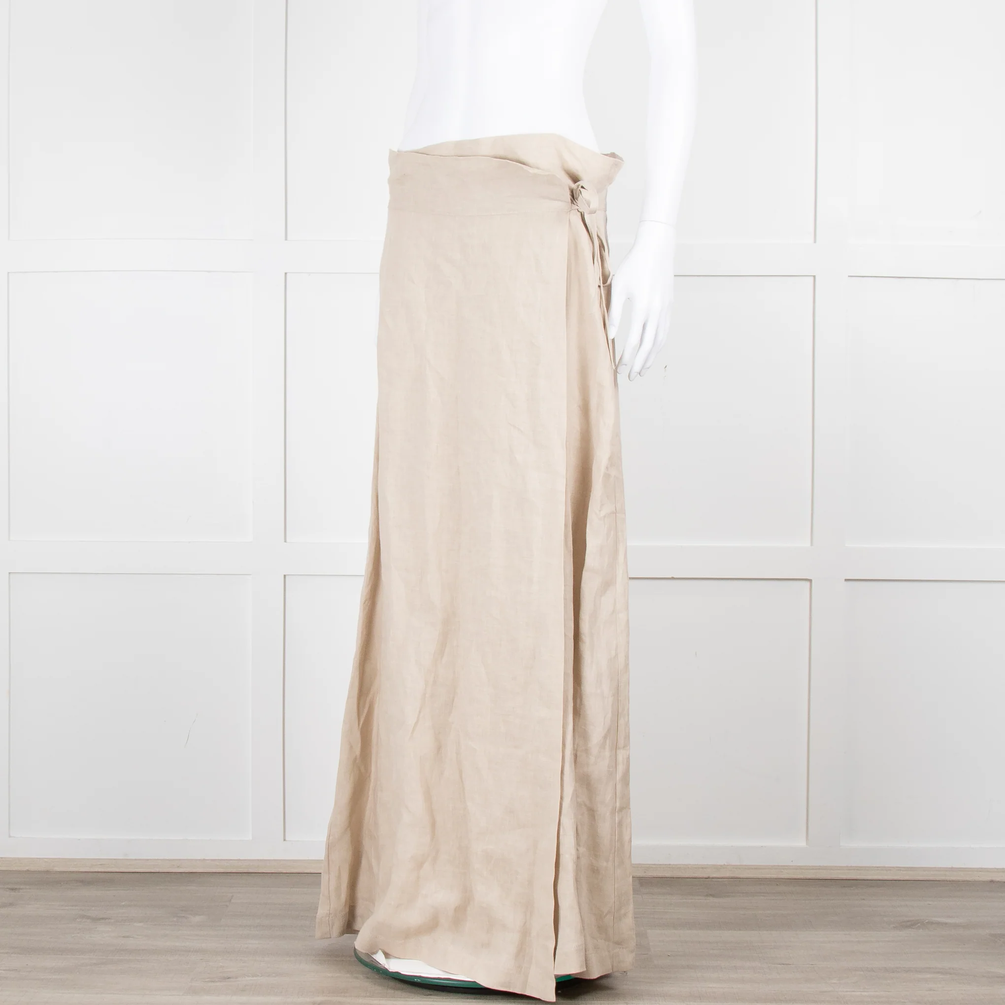 Sarah Pacini Beige Linen Wrap Maxi Skirt - Image 8