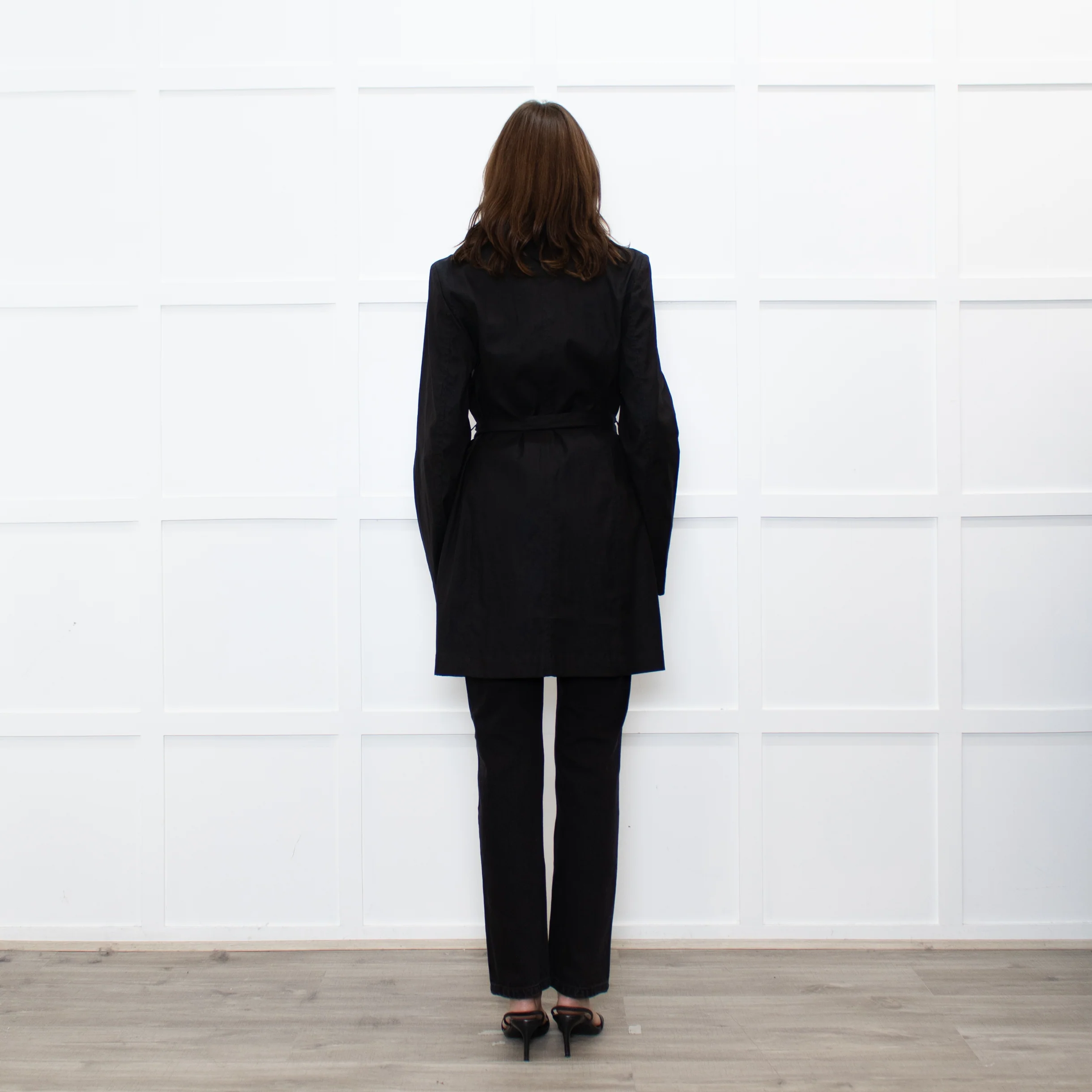 Sarah Pacini Black Cotton Blend Trench Coat - Image 5