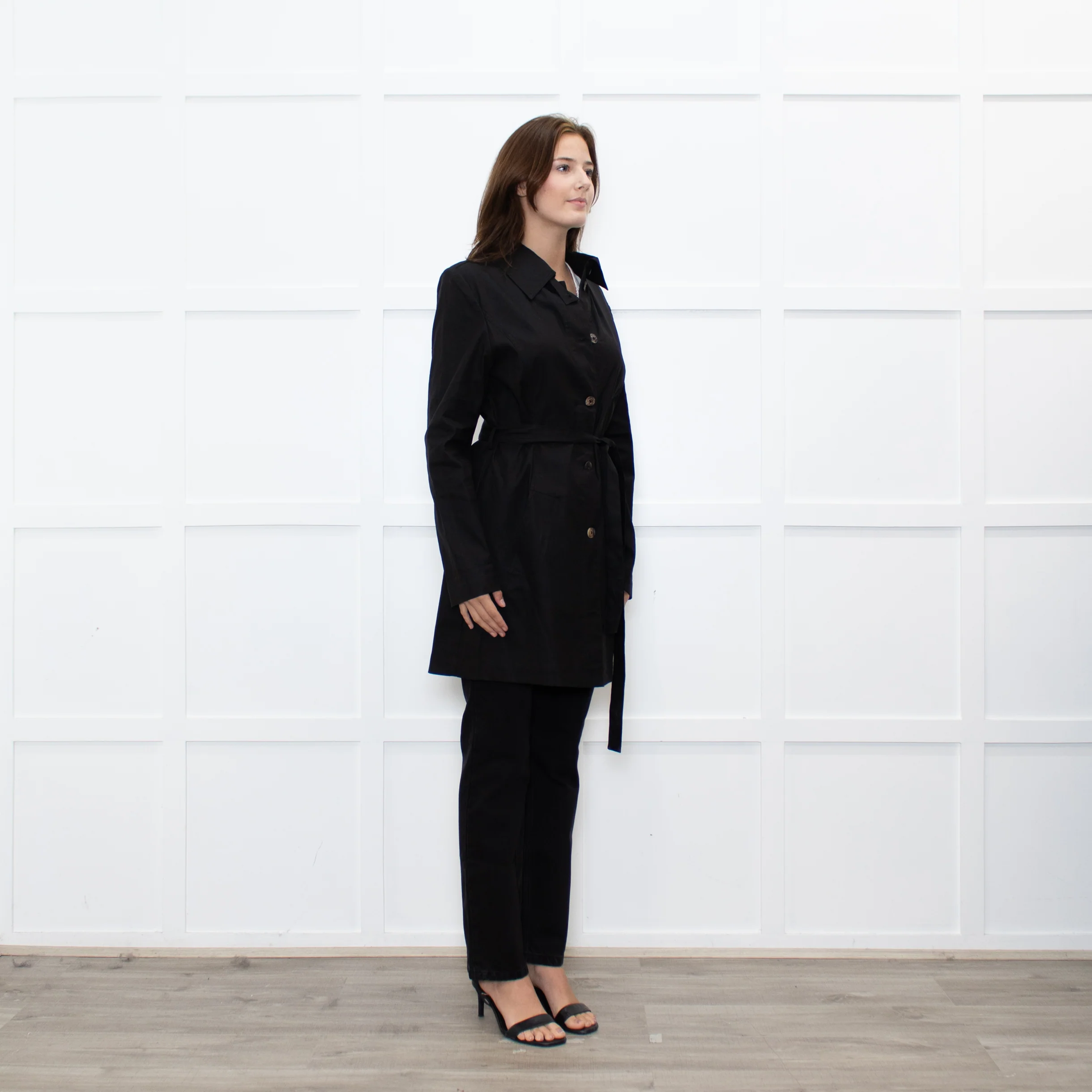 Sarah Pacini Black Cotton Blend Trench Coat - Image 7