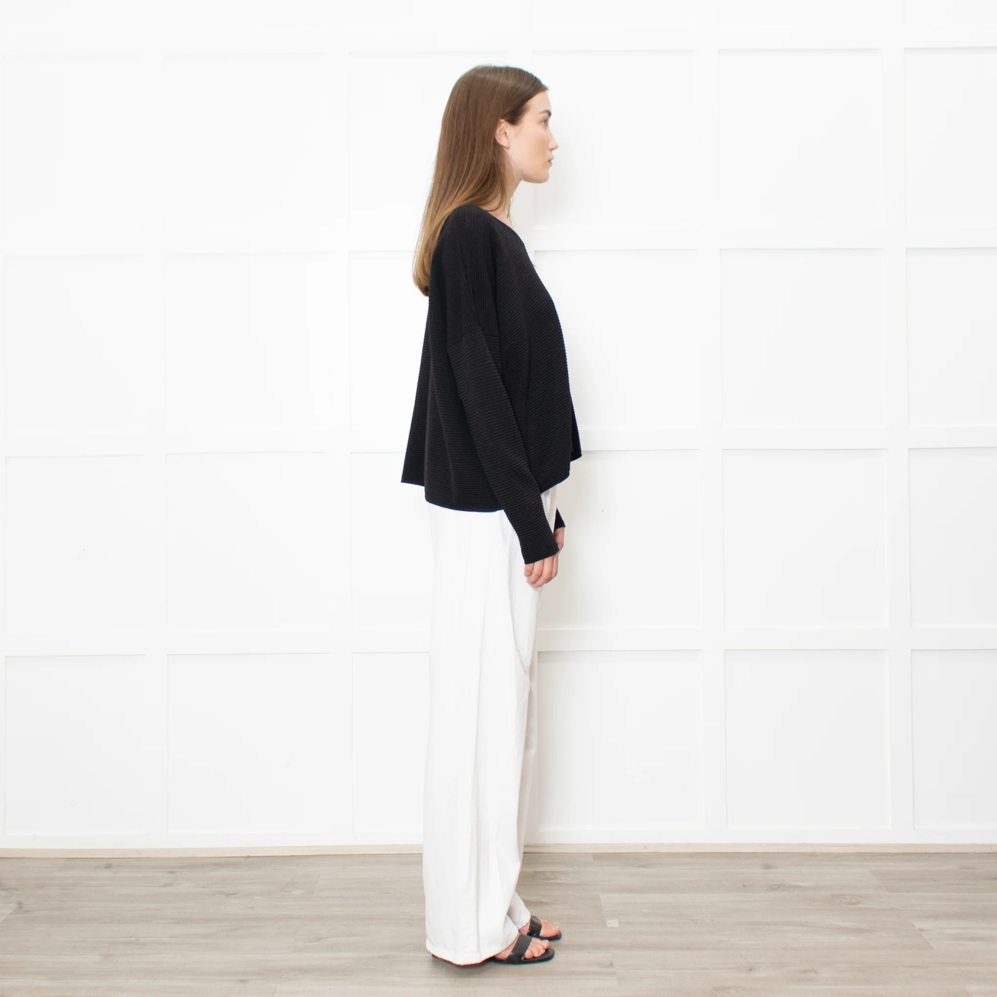 Sarah Pacini Black Ribbed V Neck Jumper - Image 6
