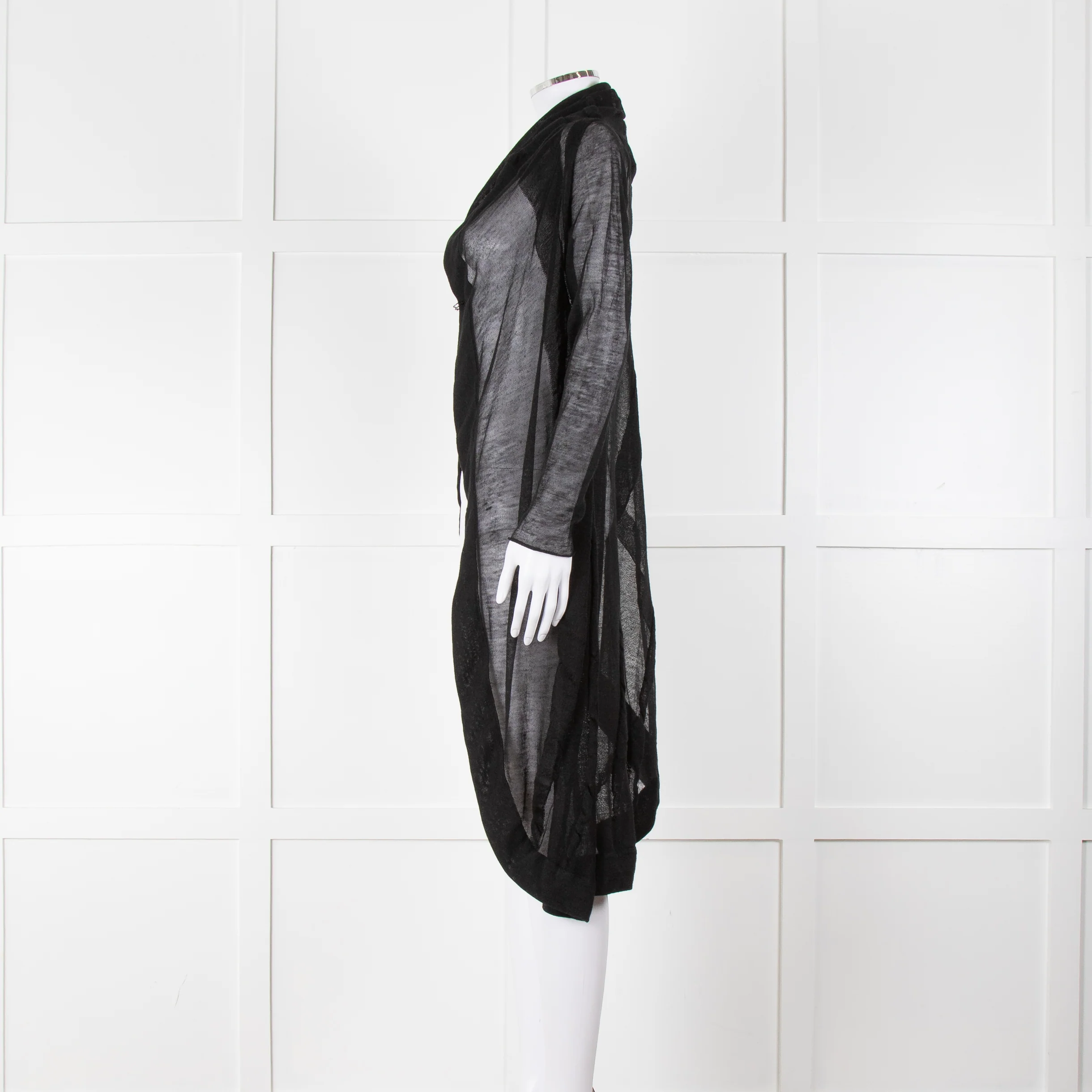 Sarah Pacini Black Sheer Draped Cardigan with Kilt Pin - Image 7