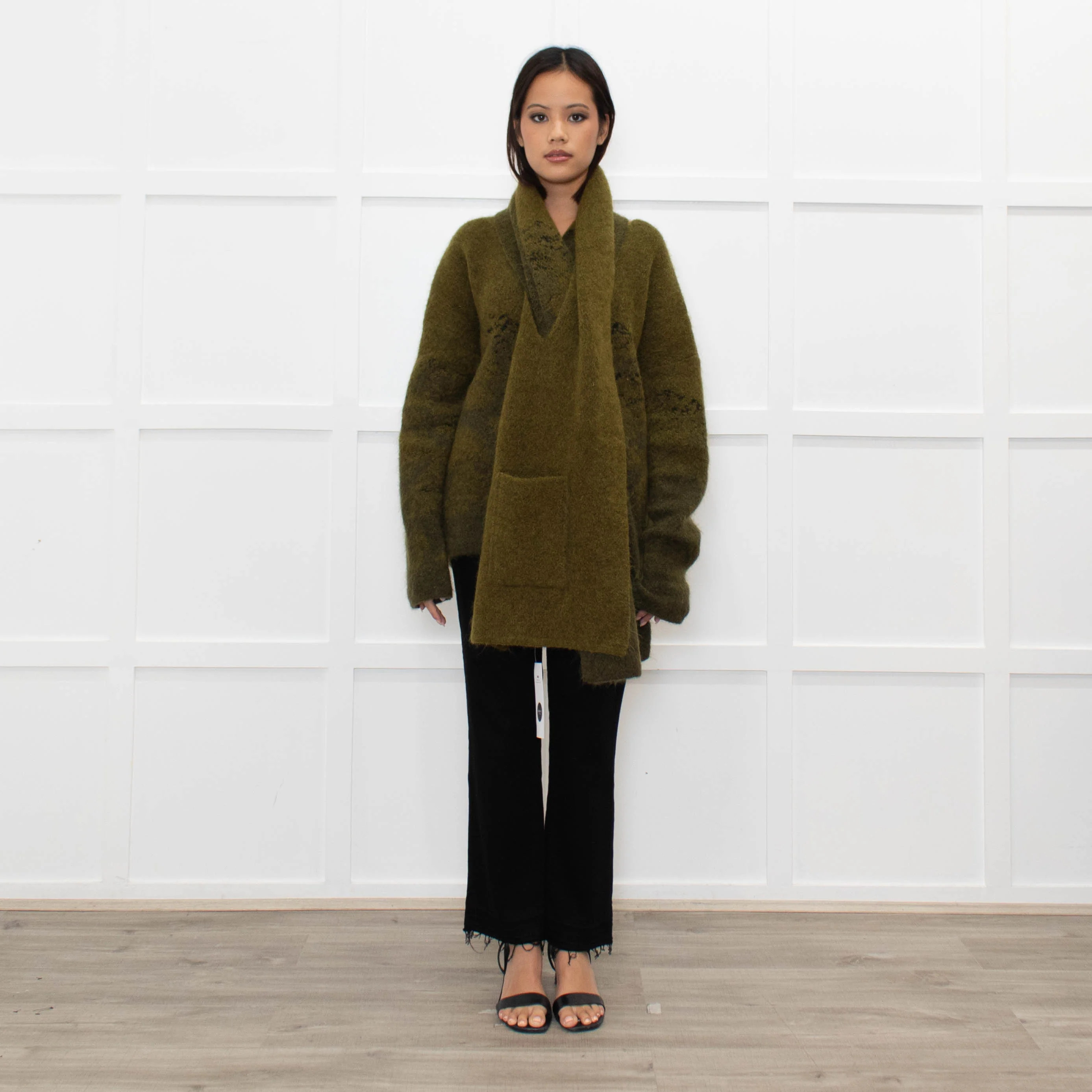 Sarah Pacini Green Mohair Mix Scarf