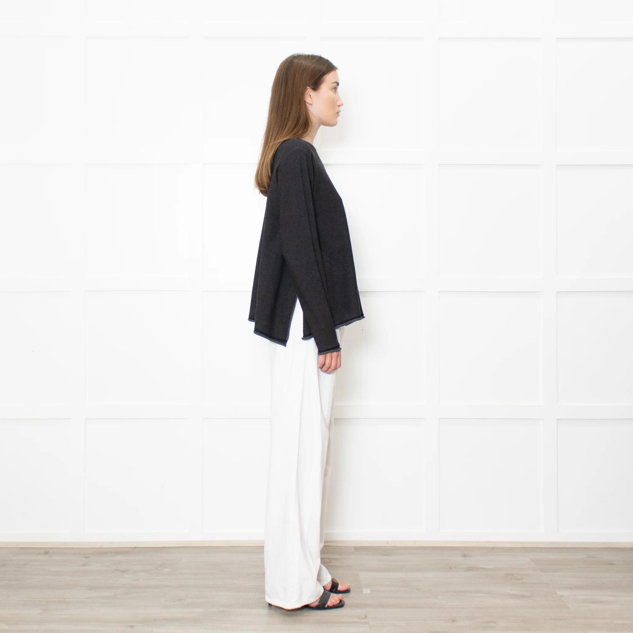 Sarah Pacini Grey Knitted Long Sleeve Trapeze Top - Image 6