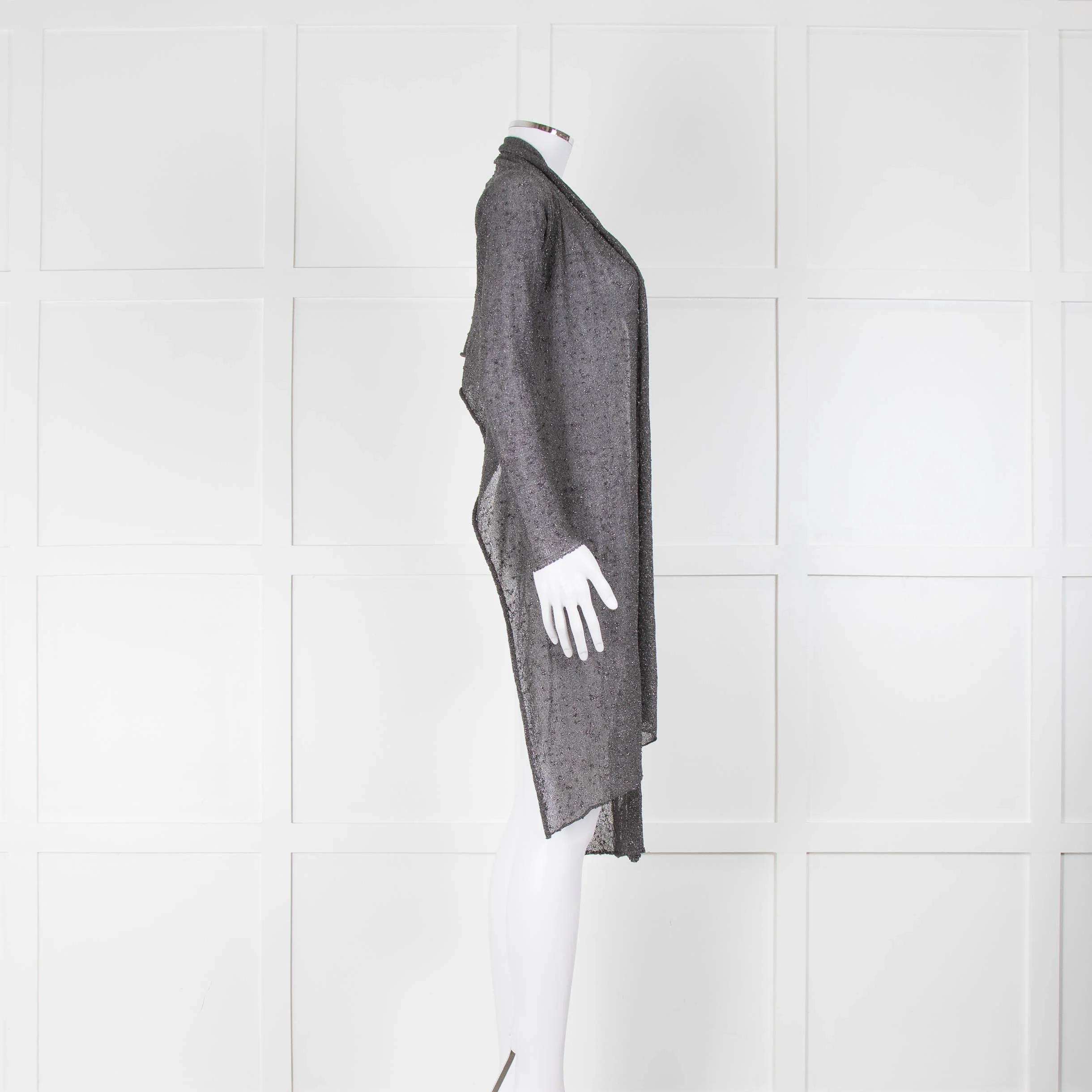 Sarah Pacini Silver Lurex One Sleeve Wrap Top - Image 2
