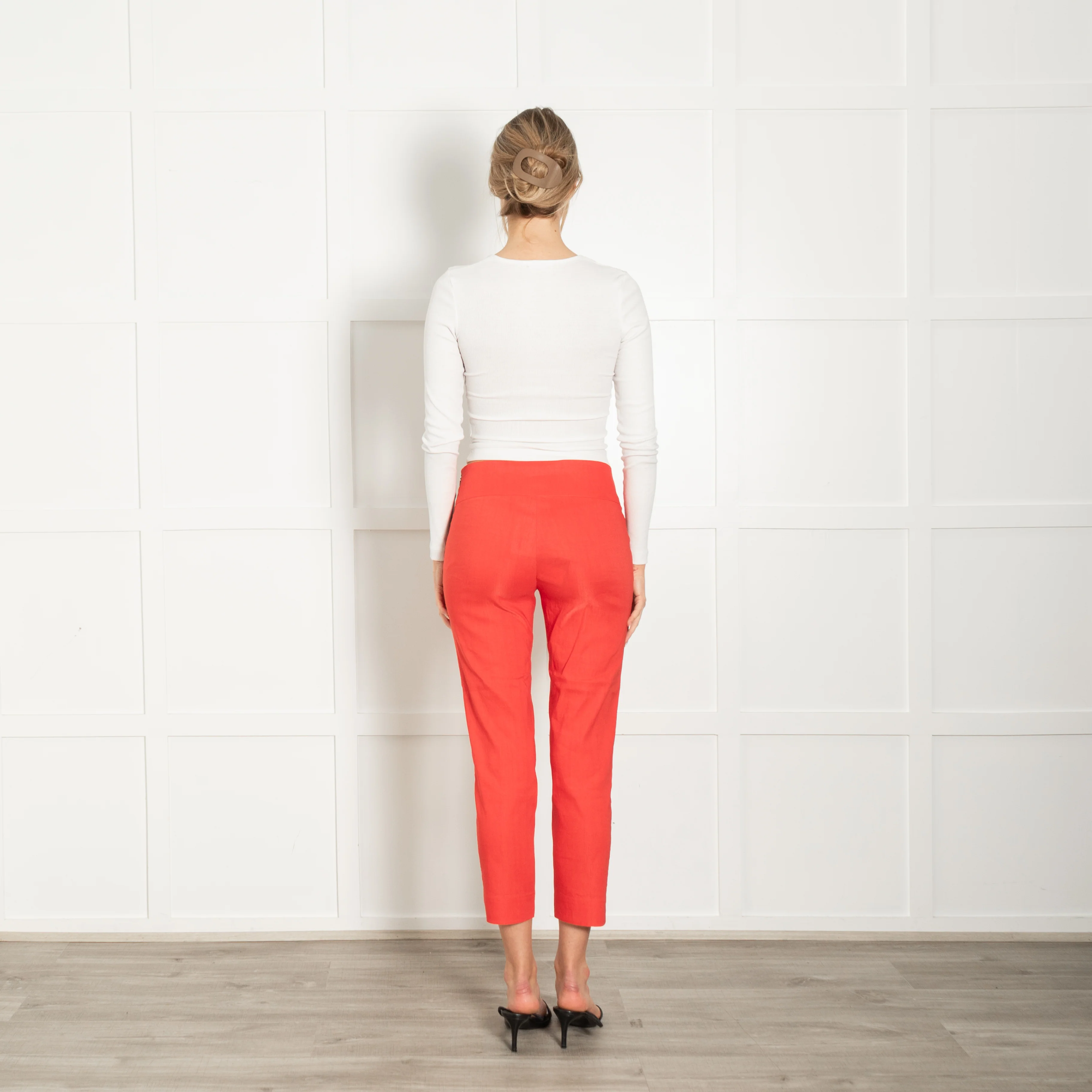Sarah Pacini Orange Linen Blend Stretchy Trousers - Image 5