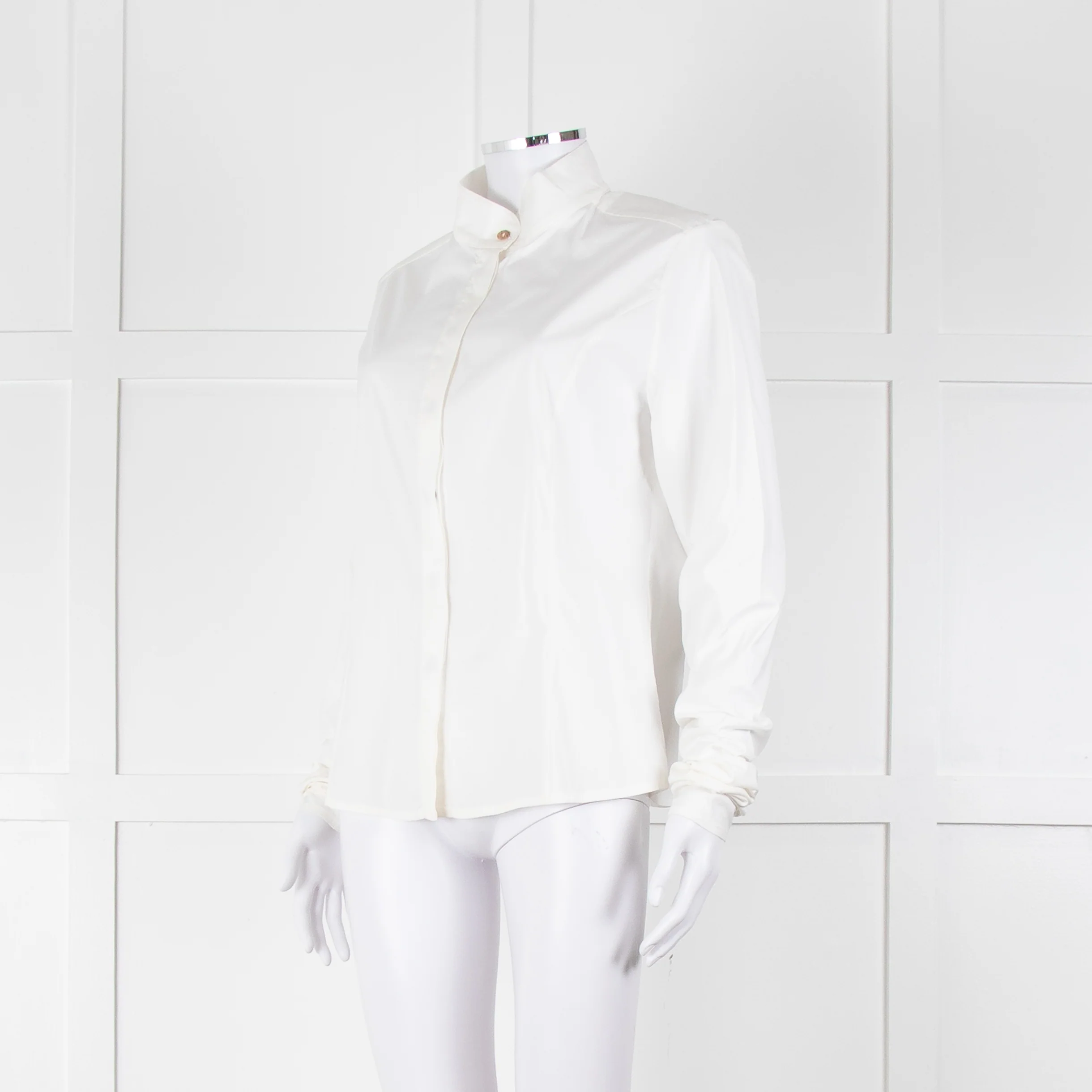 Sarah Pacini White Collarless Tailored Shirt - Image 8