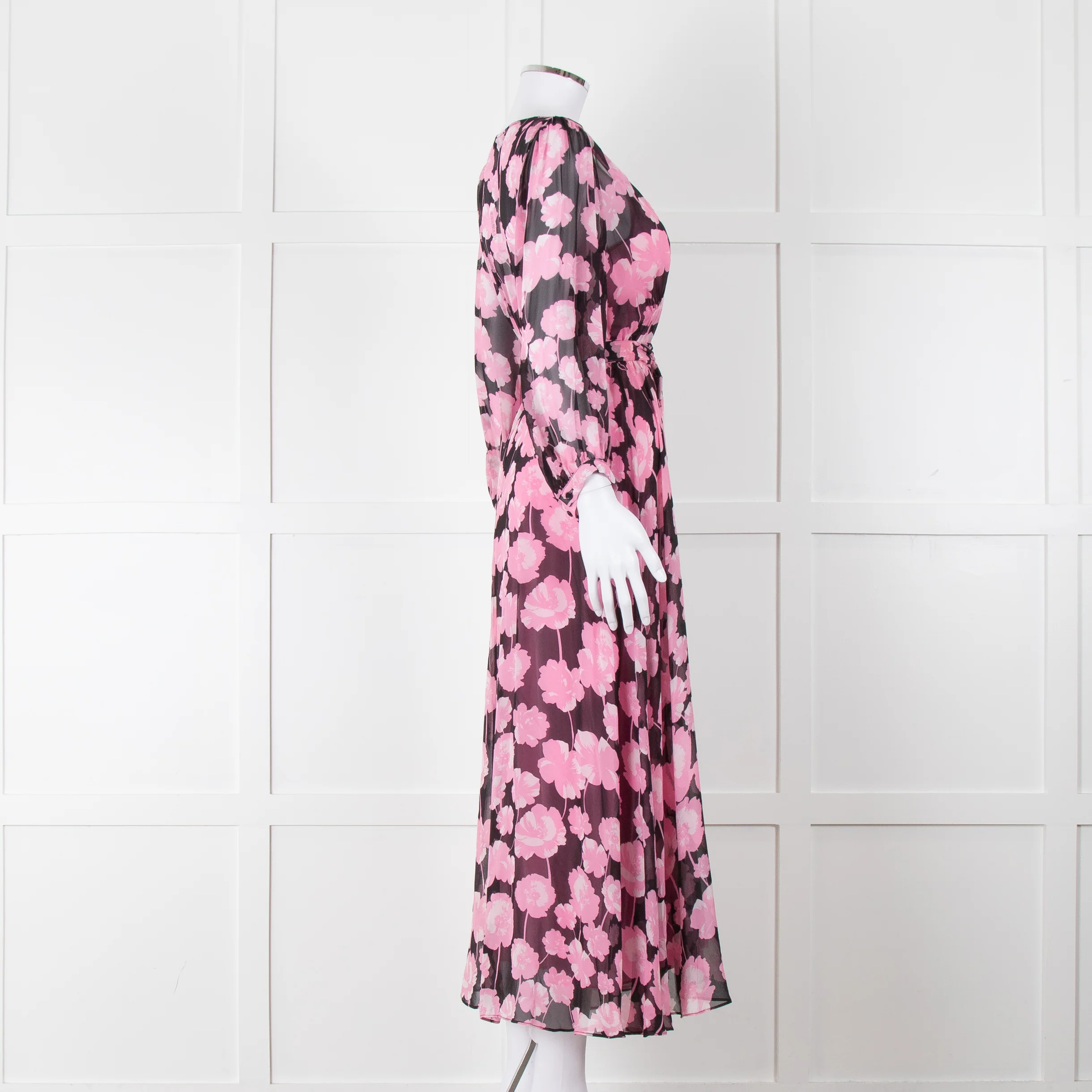Scanlan Theodore Silk Black & Pink Floral Maxi Dress - Image 3