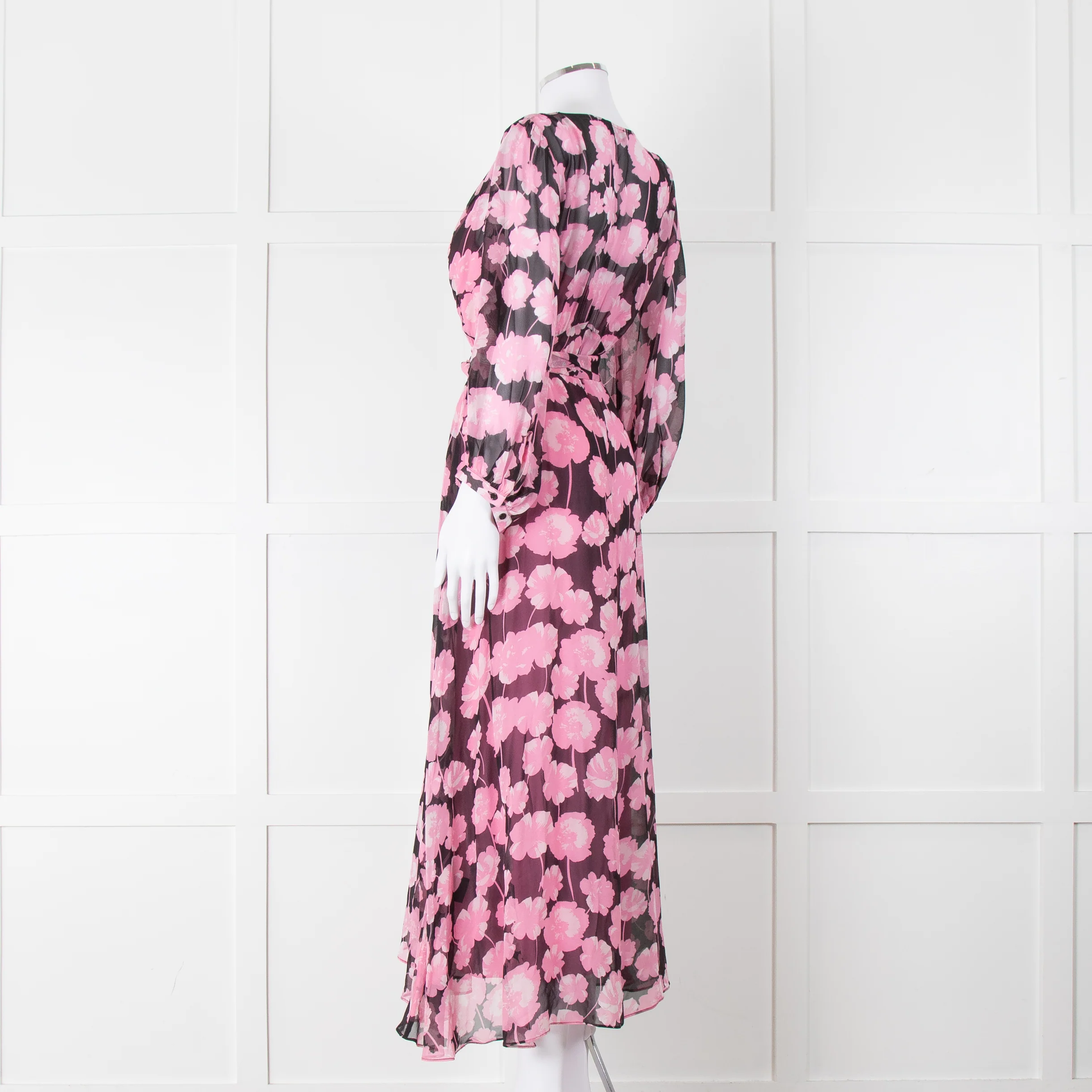 Scanlan Theodore Silk Black & Pink Floral Maxi Dress - Image 6