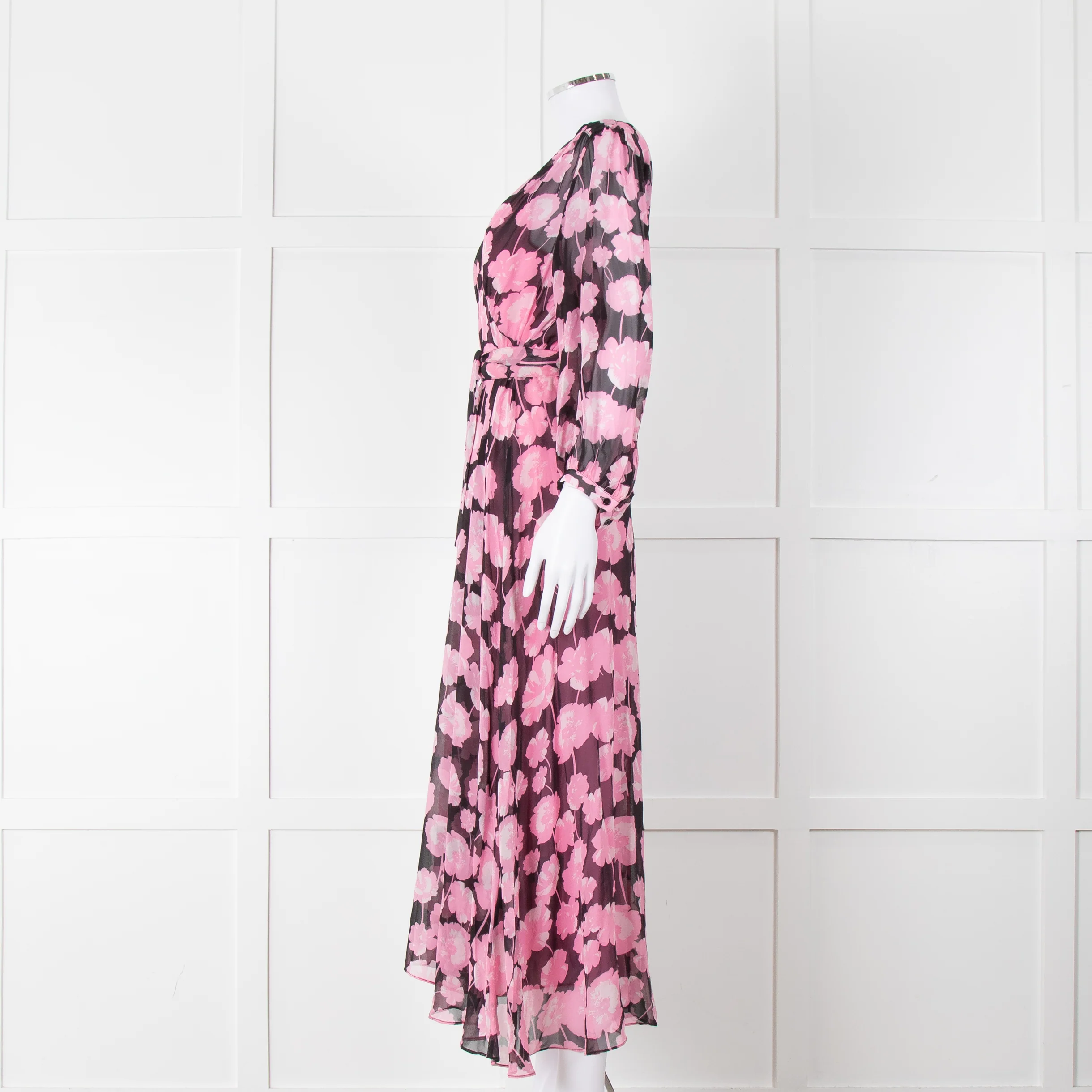Scanlan Theodore Silk Black & Pink Floral Maxi Dress - Image 7
