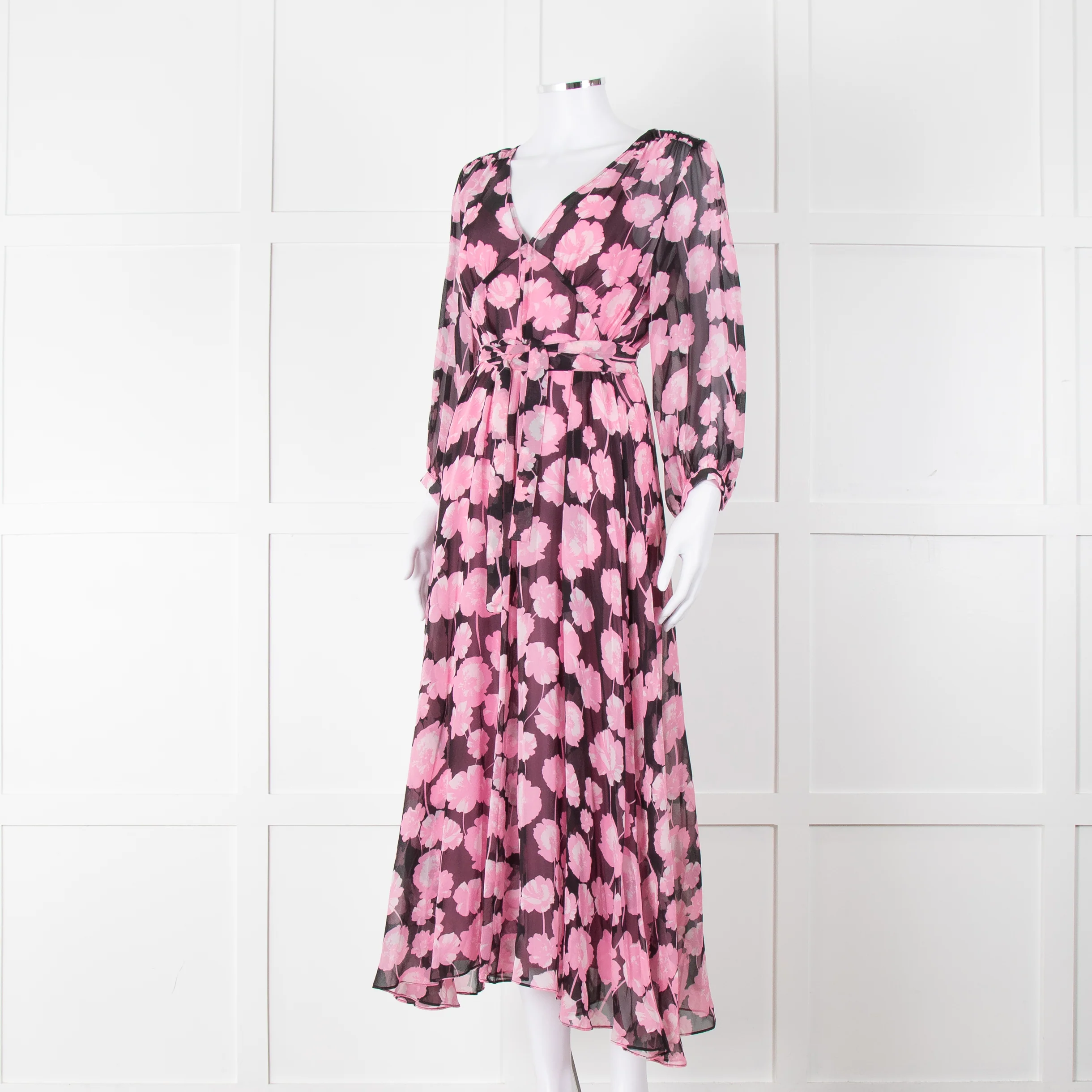 Scanlan Theodore Silk Black & Pink Floral Maxi Dress - Image 8