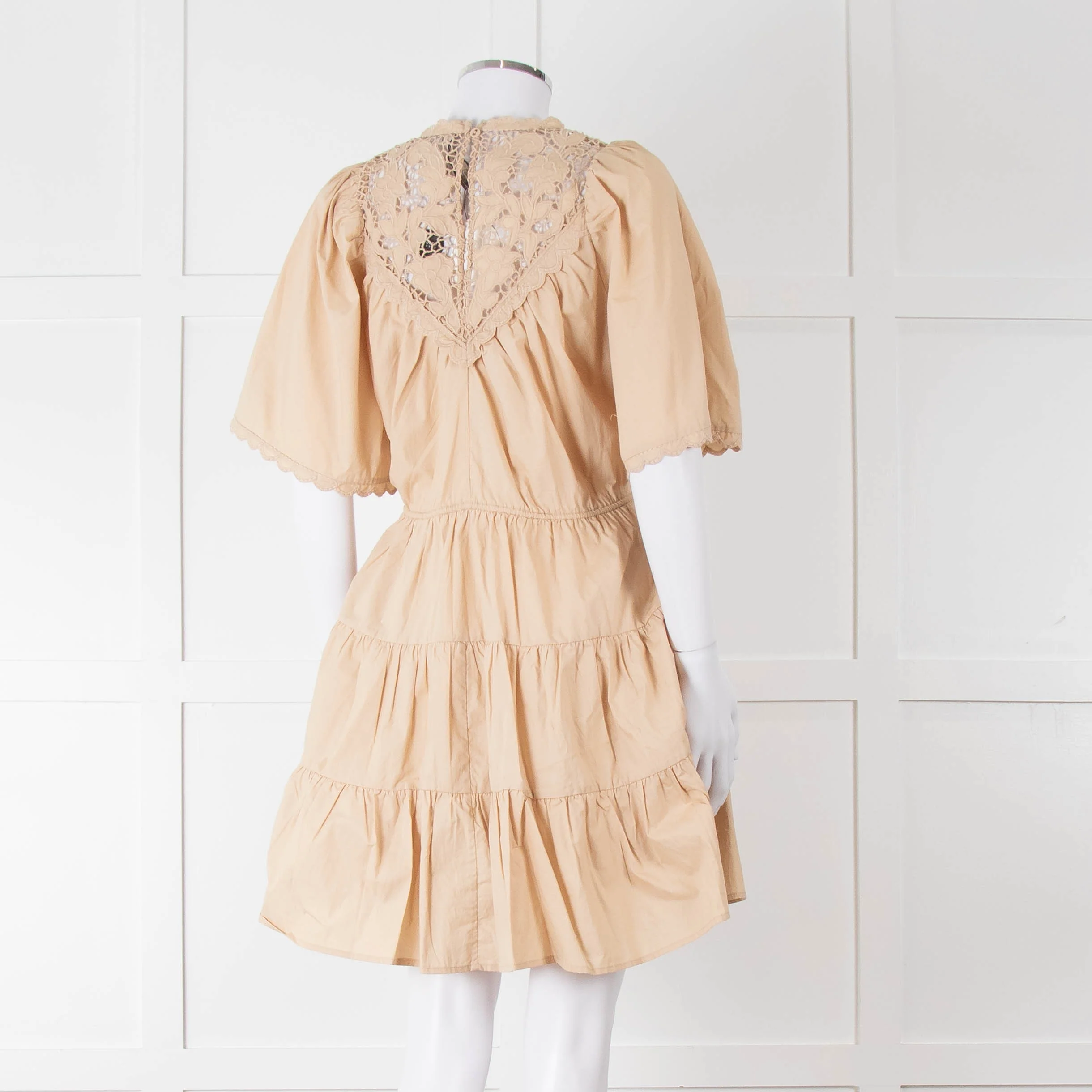 Scarlett Poppies Beige Cotton Lace Detail Tiered Short Dress - Image 4