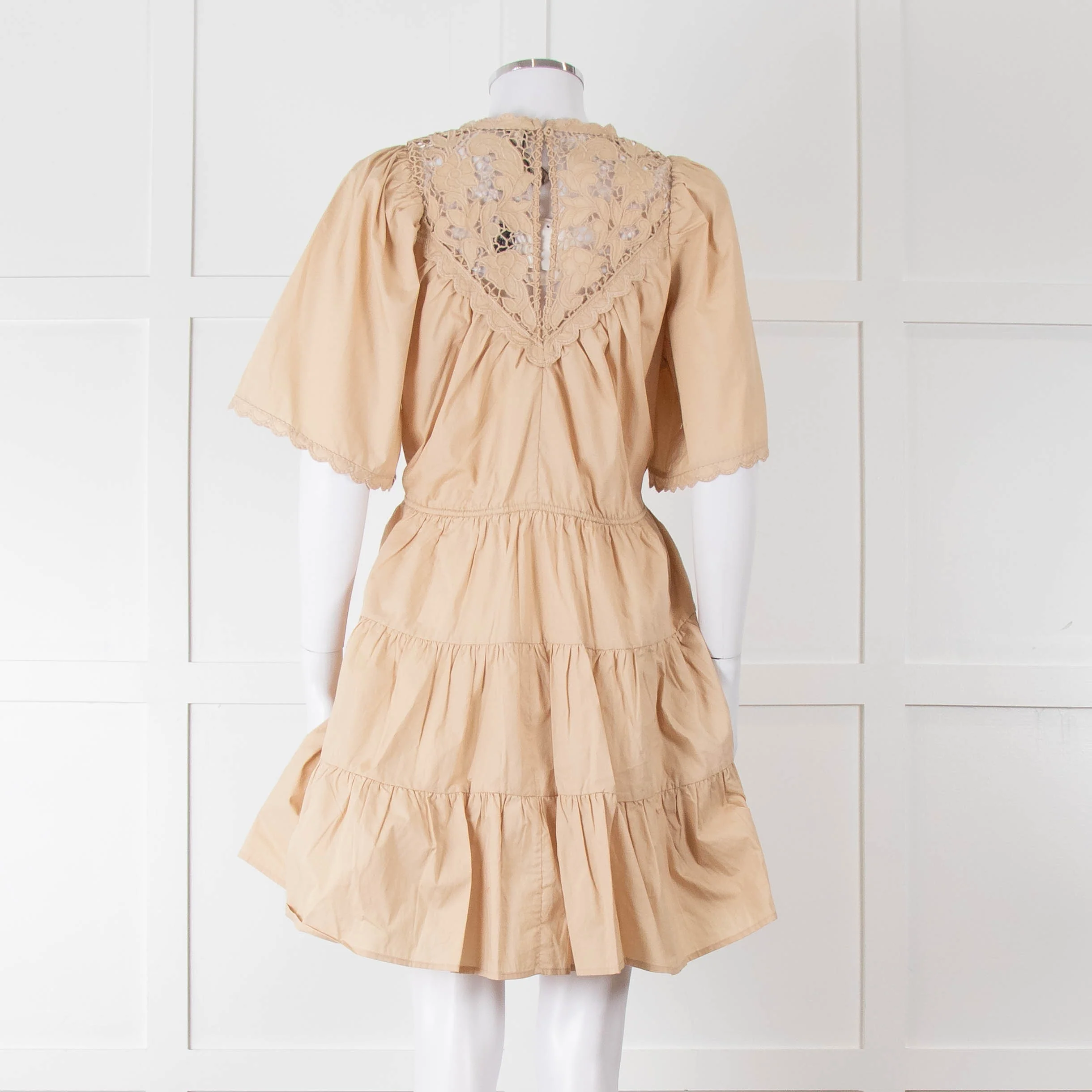 Scarlett Poppies Beige Cotton Lace Detail Tiered Short Dress - Image 5