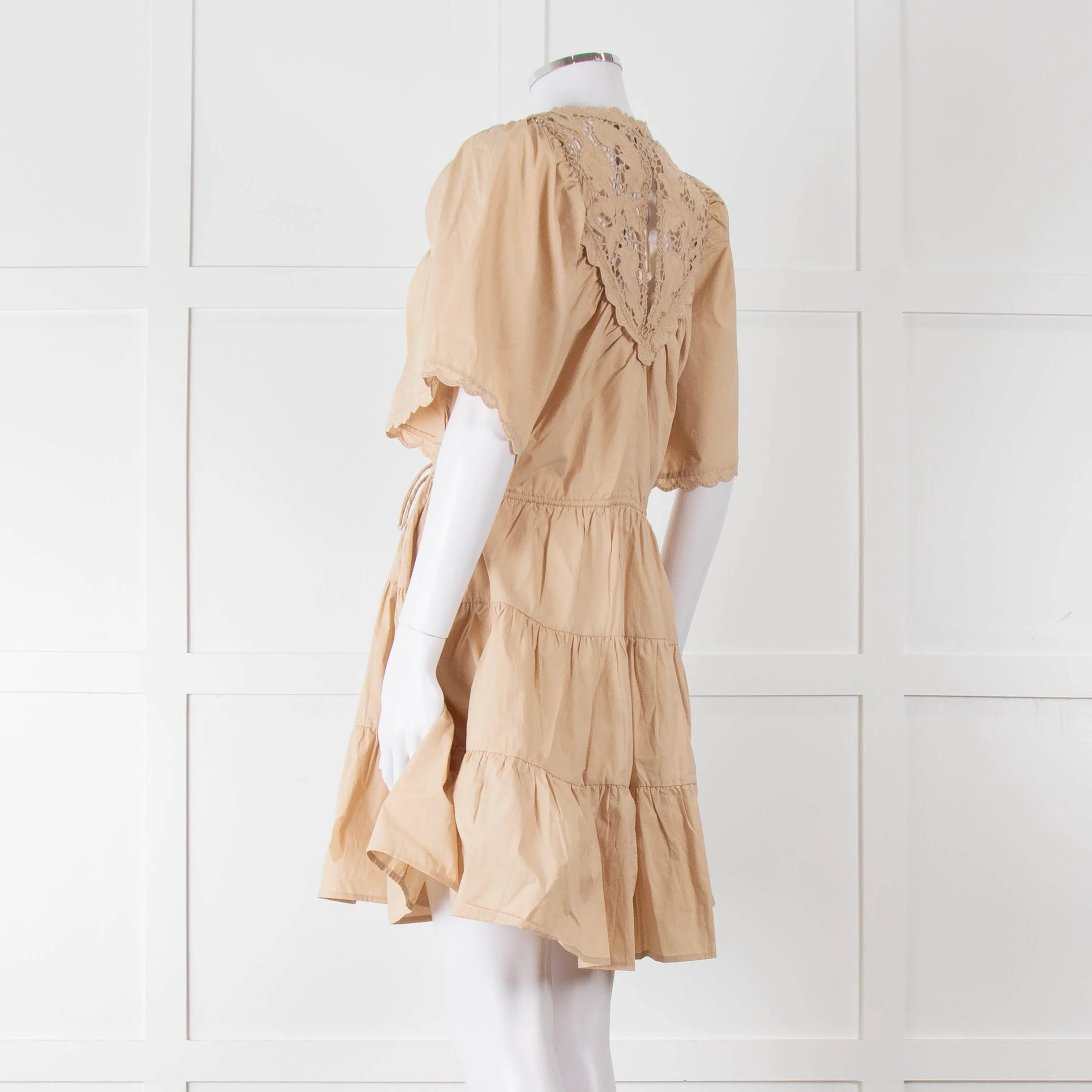 Scarlett Poppies Beige Cotton Lace Detail Tiered Short Dress - Image 6