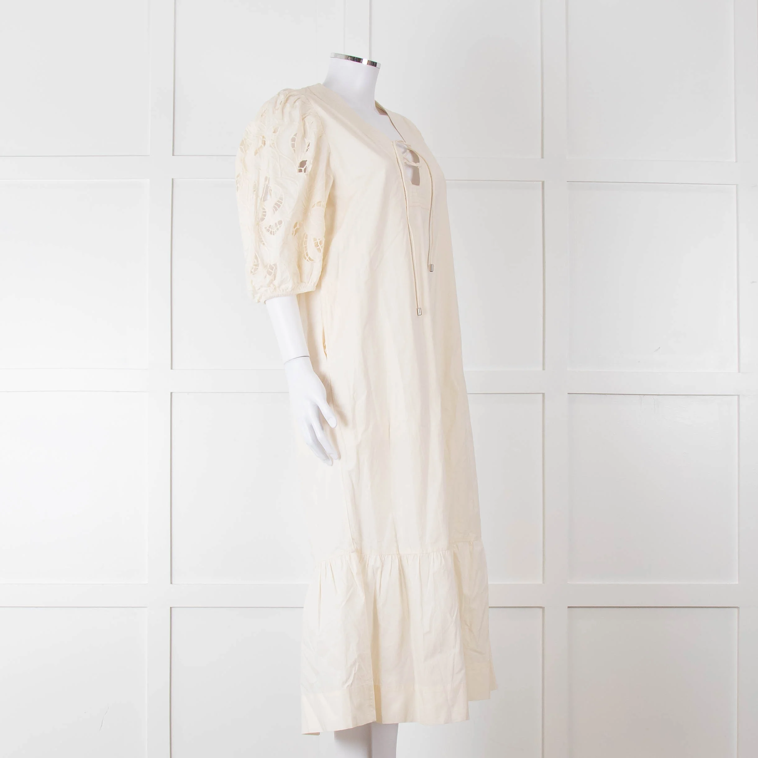 Scarlett Poppies Cream Cotton Broidery Puff Sleeve Maxi Dress - Image 2