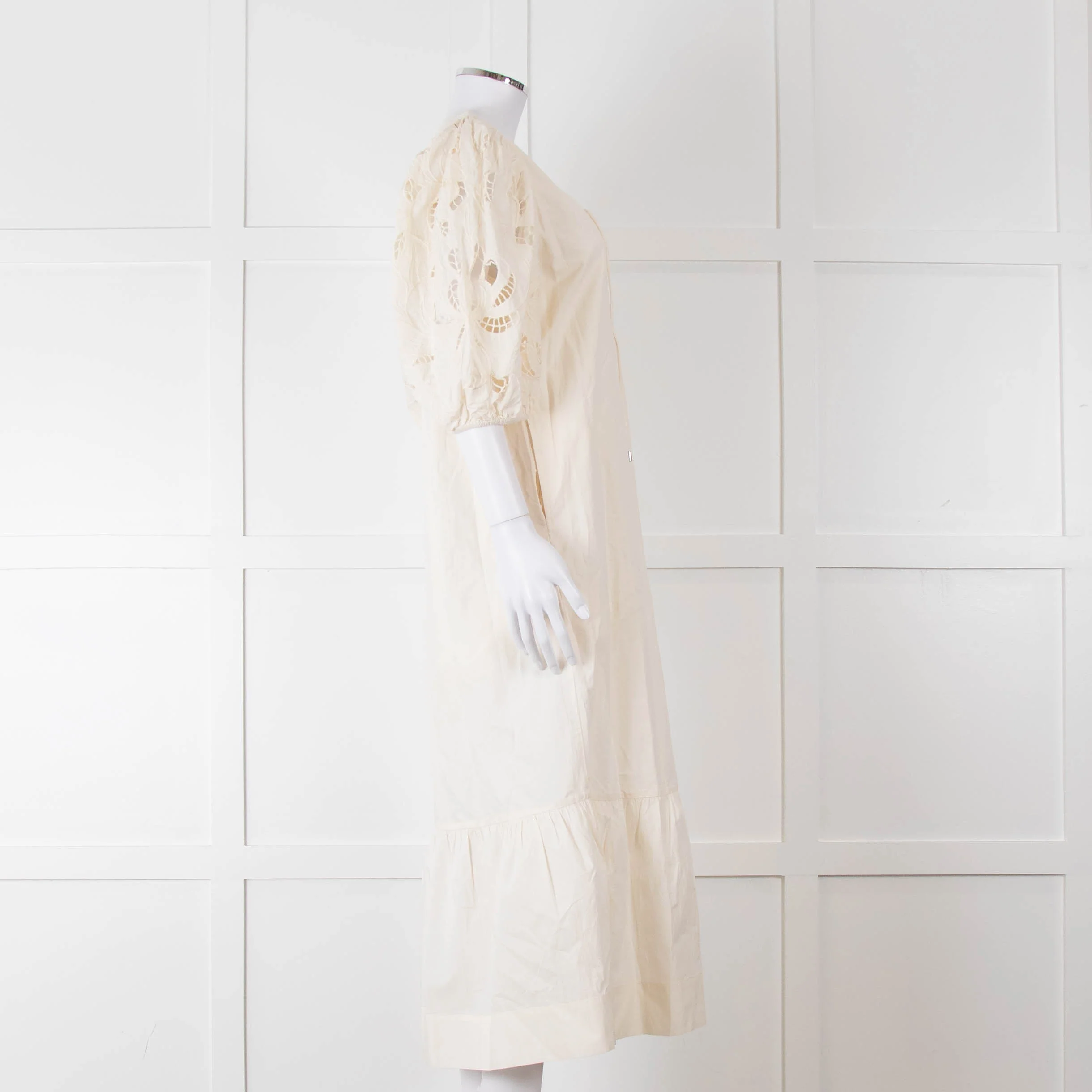 Scarlett Poppies Cream Cotton Broidery Puff Sleeve Maxi Dress - Image 3