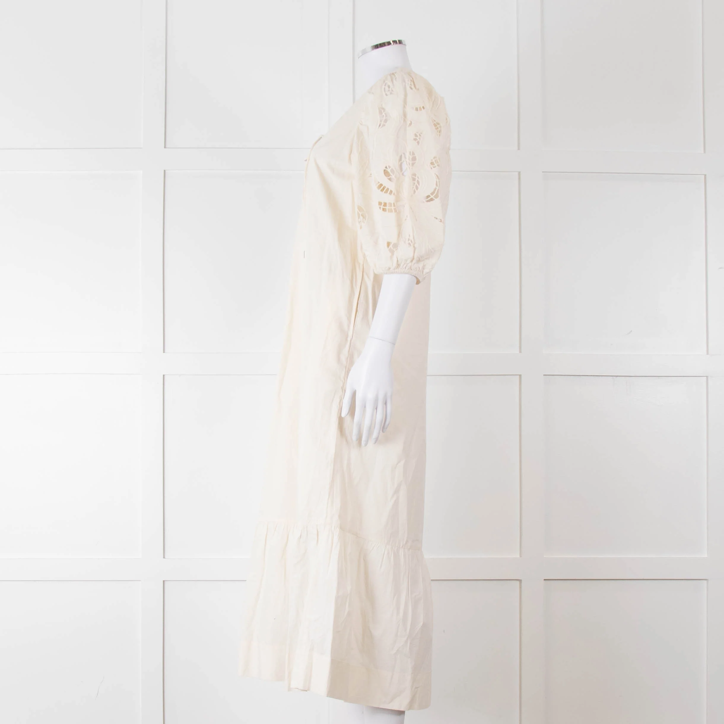 Scarlett Poppies Cream Cotton Broidery Puff Sleeve Maxi Dress - Image 7