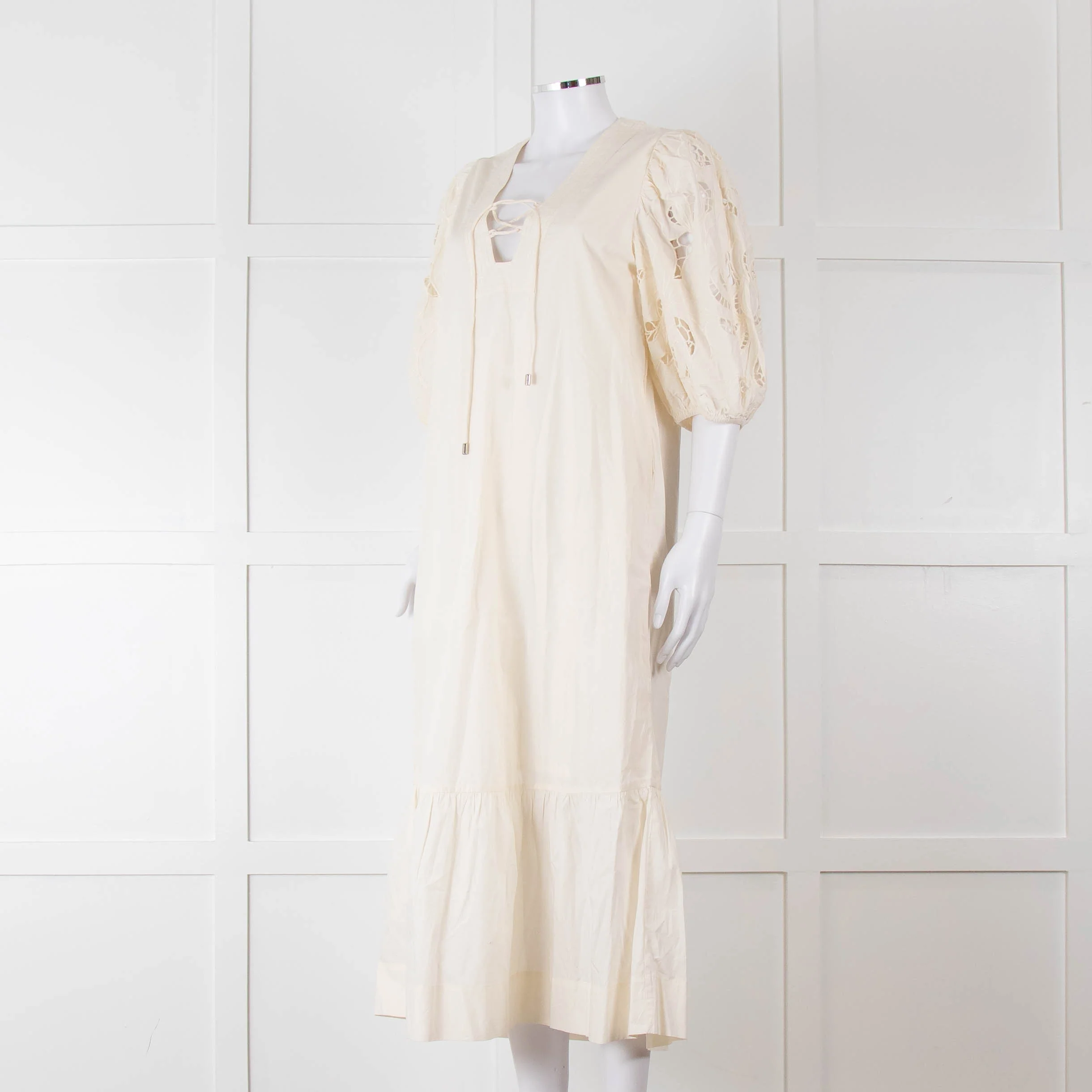 Scarlett Poppies Cream Cotton Broidery Puff Sleeve Maxi Dress - Image 8