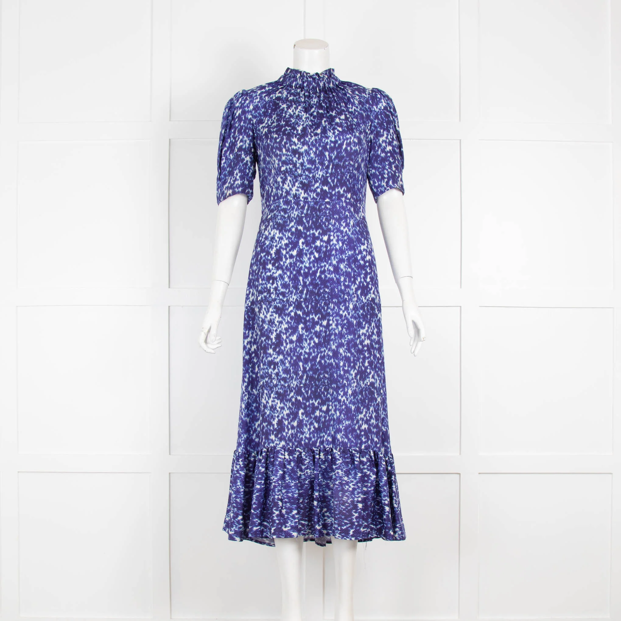 SEA Blue Tie Dye Silk Short Sleeve Midi Dress