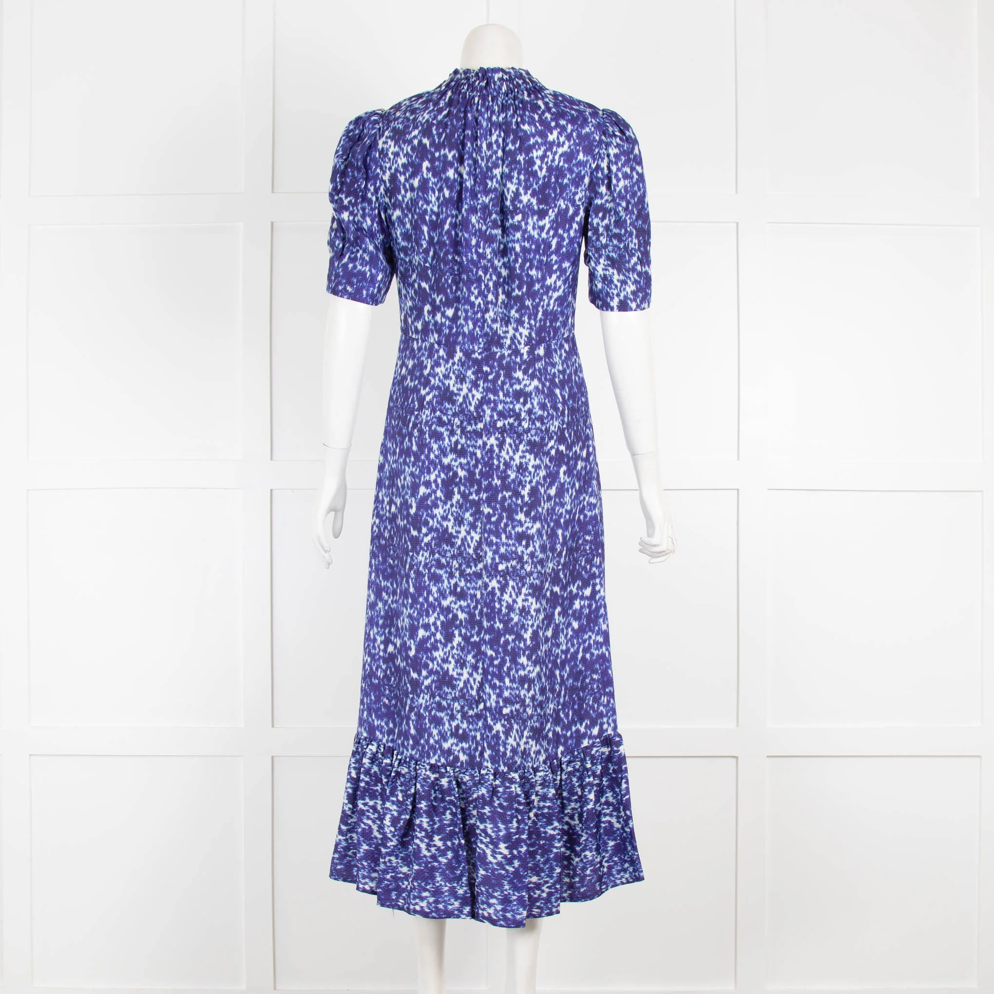 SEA Blue Tie Dye Silk Short Sleeve Midi Dress - Image 3