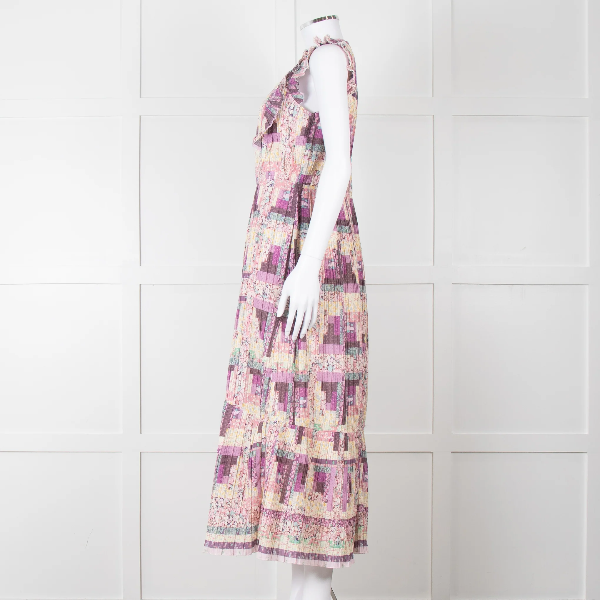 Sea New York Multi Floral Pleated Frill Detail Cotton Maxi Dress - Image 3