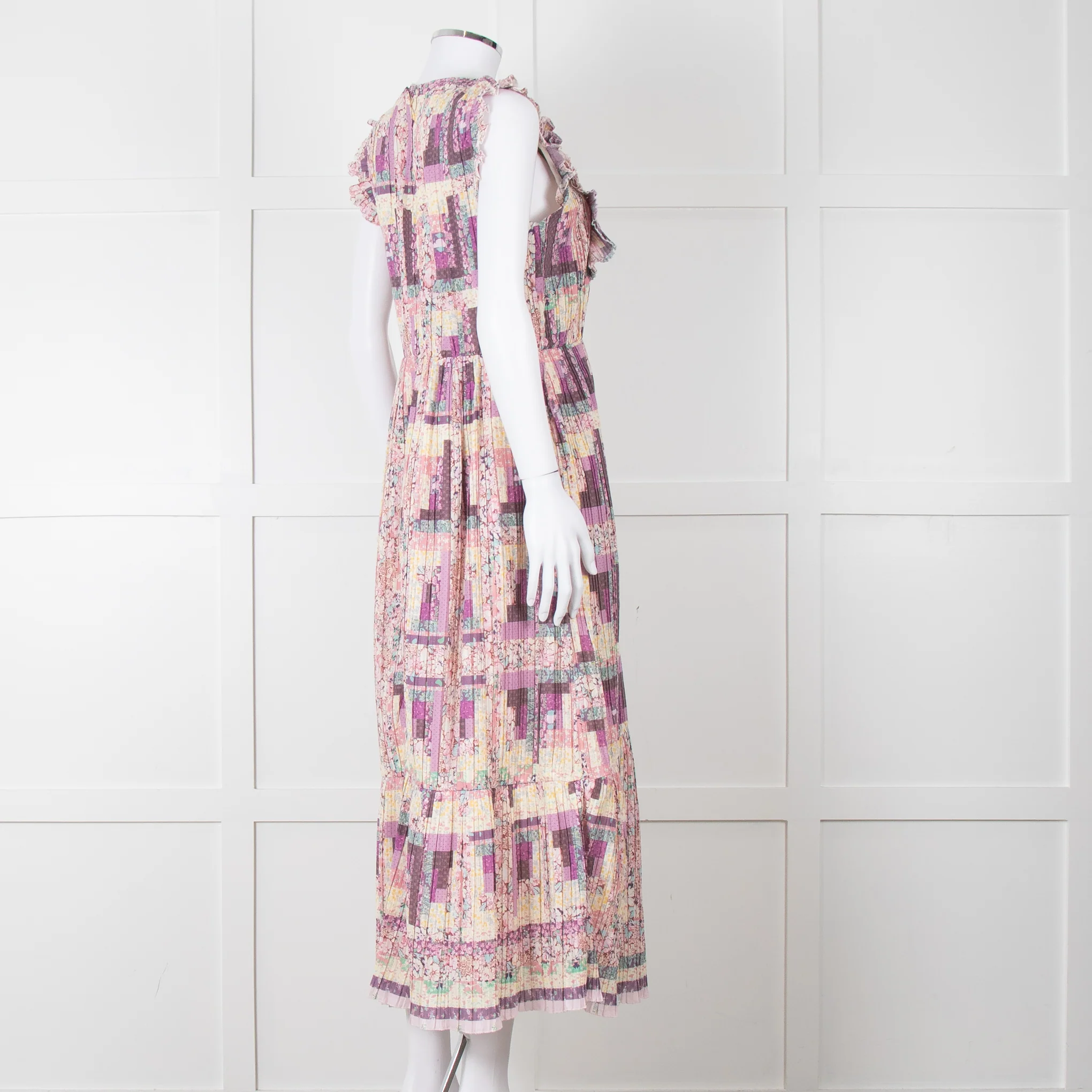 Sea New York Multi Floral Pleated Frill Detail Cotton Maxi Dress - Image 6