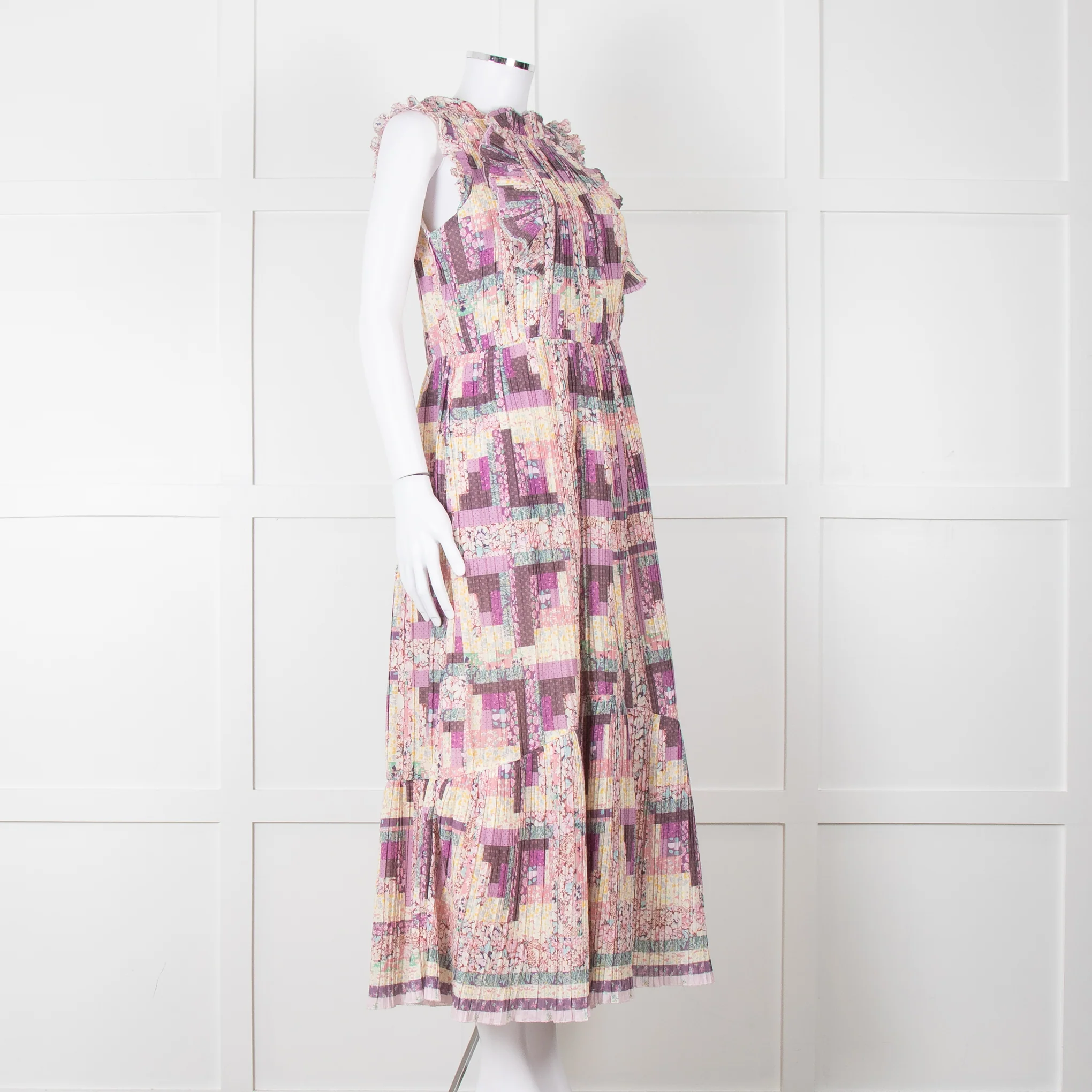 Sea New York Multi Floral Pleated Frill Detail Cotton Maxi Dress - Image 8