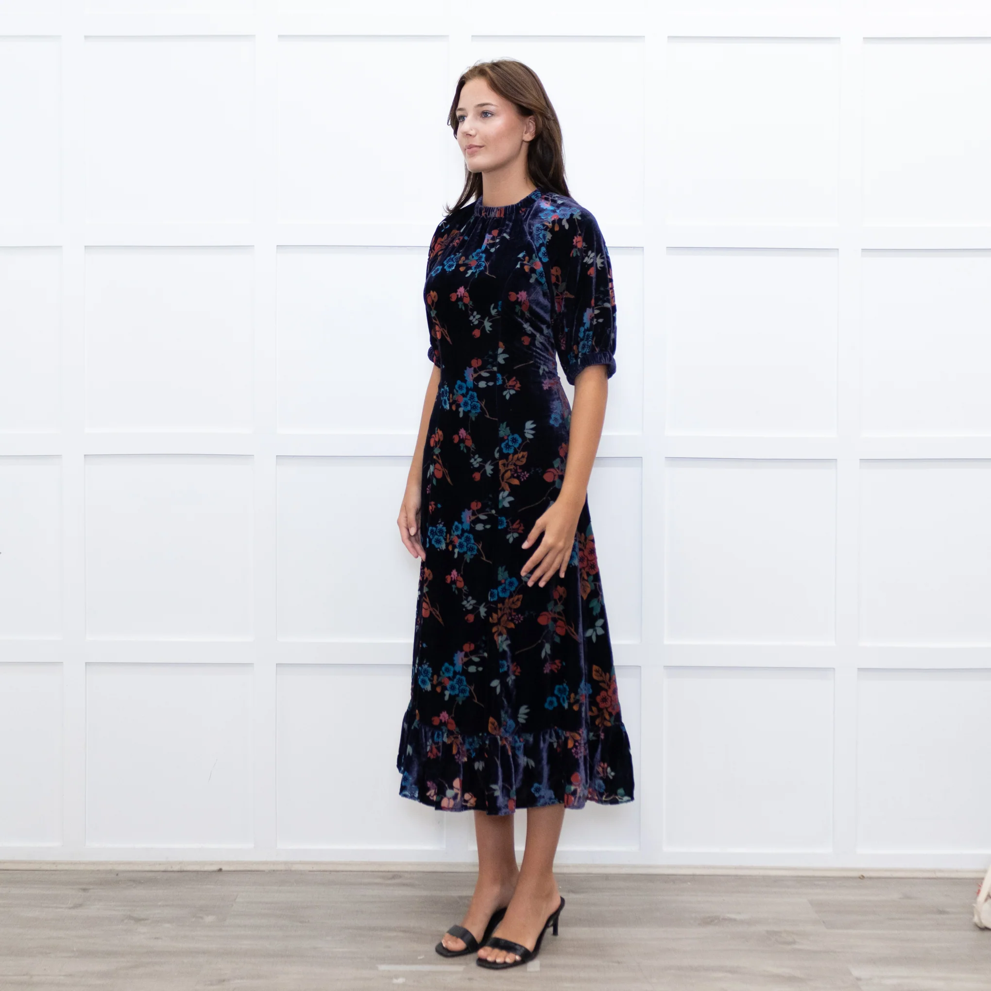 Sea New York Navy Rust Devore Puff Sleeve Midi Dress - Image 3