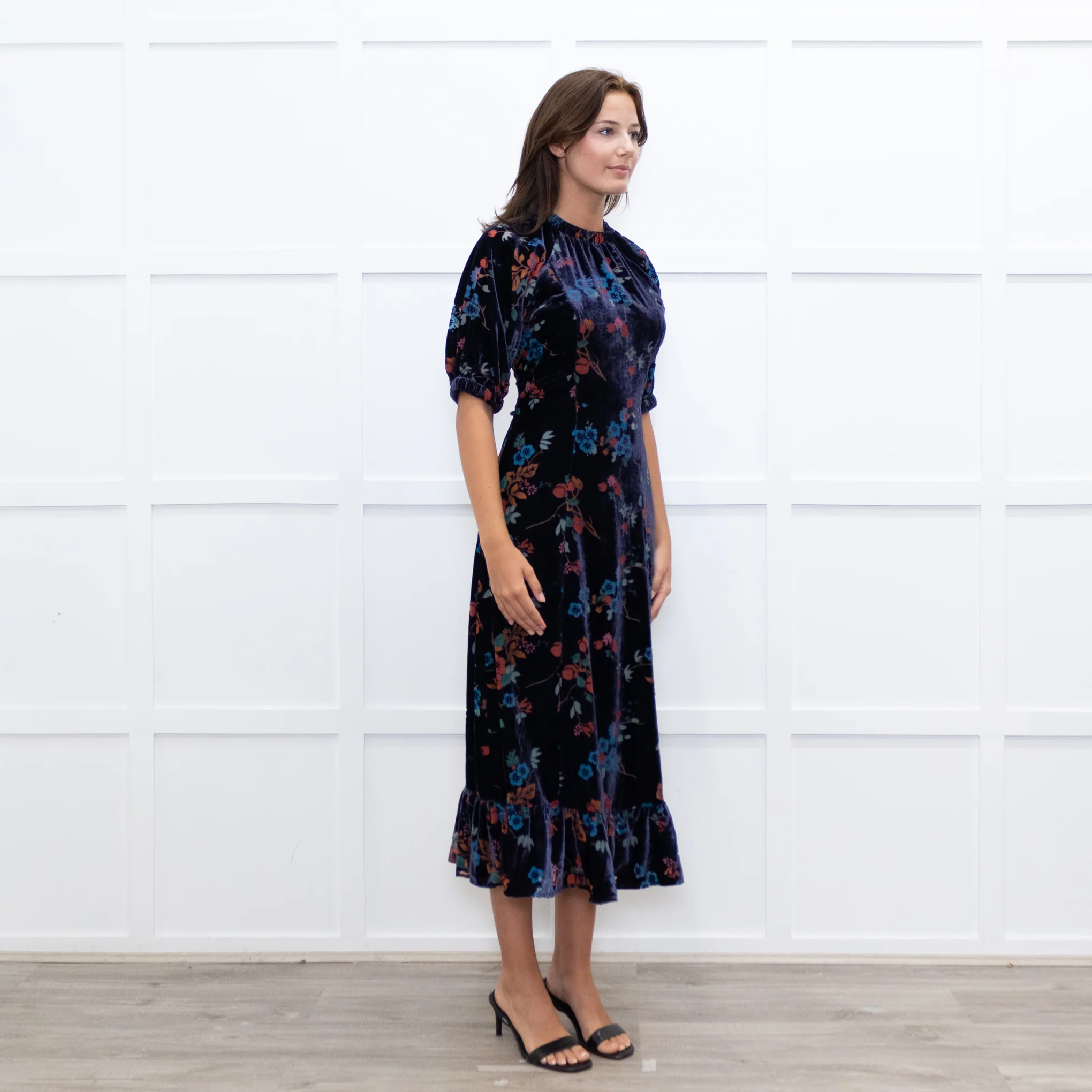 Sea New York Navy Rust Devore Puff Sleeve Midi Dress - Image 4